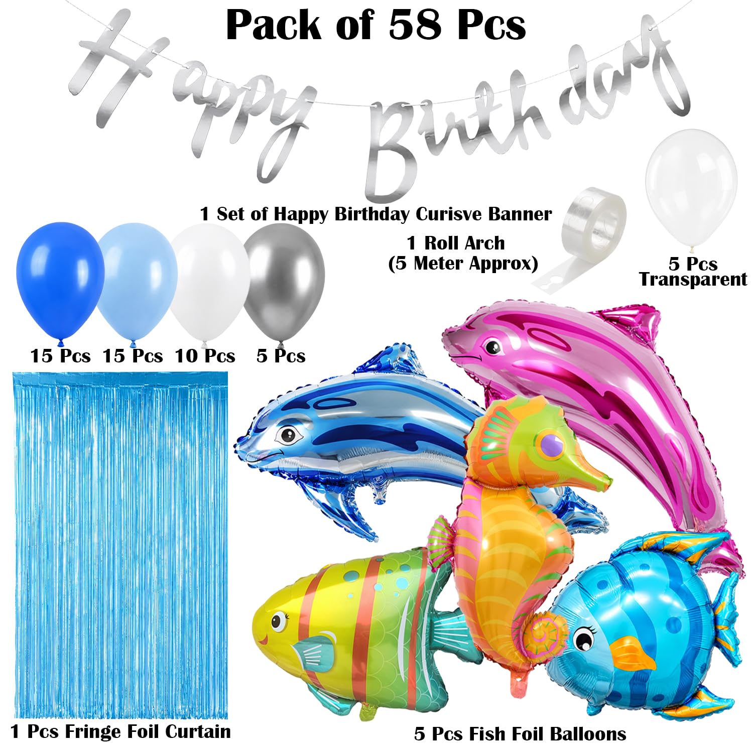 Under The Sea Birthday Decorations - 58 Pcs -2 Under The Sea Birthday Decorations - 58 Pcs -2