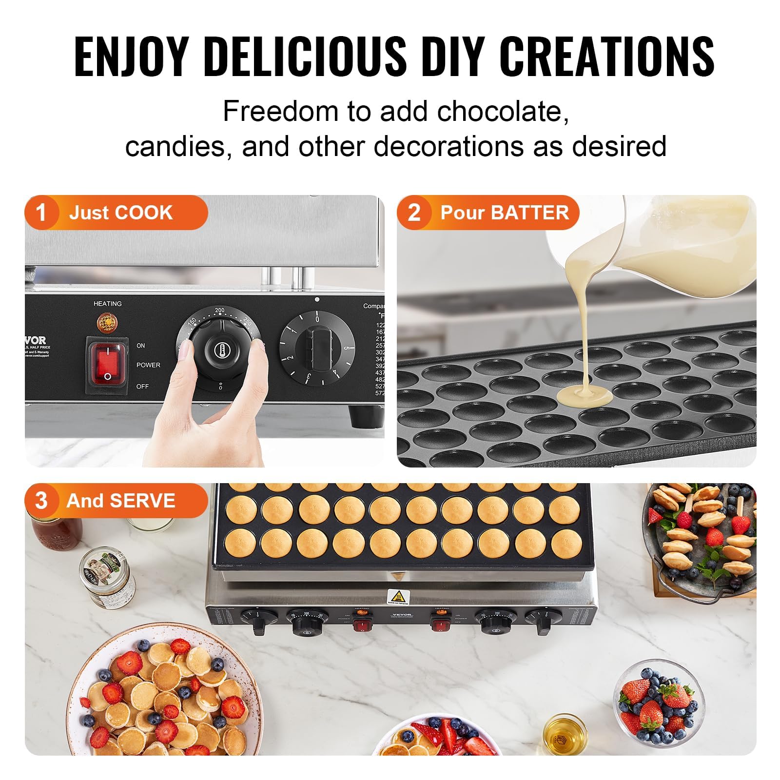 Máquina para hacer mini panqueques, horno holandés de poffertjes antiadherente, gofrera profesional con termostatos independientes, parrilla de muffins de acero inoxidable 25-hole
