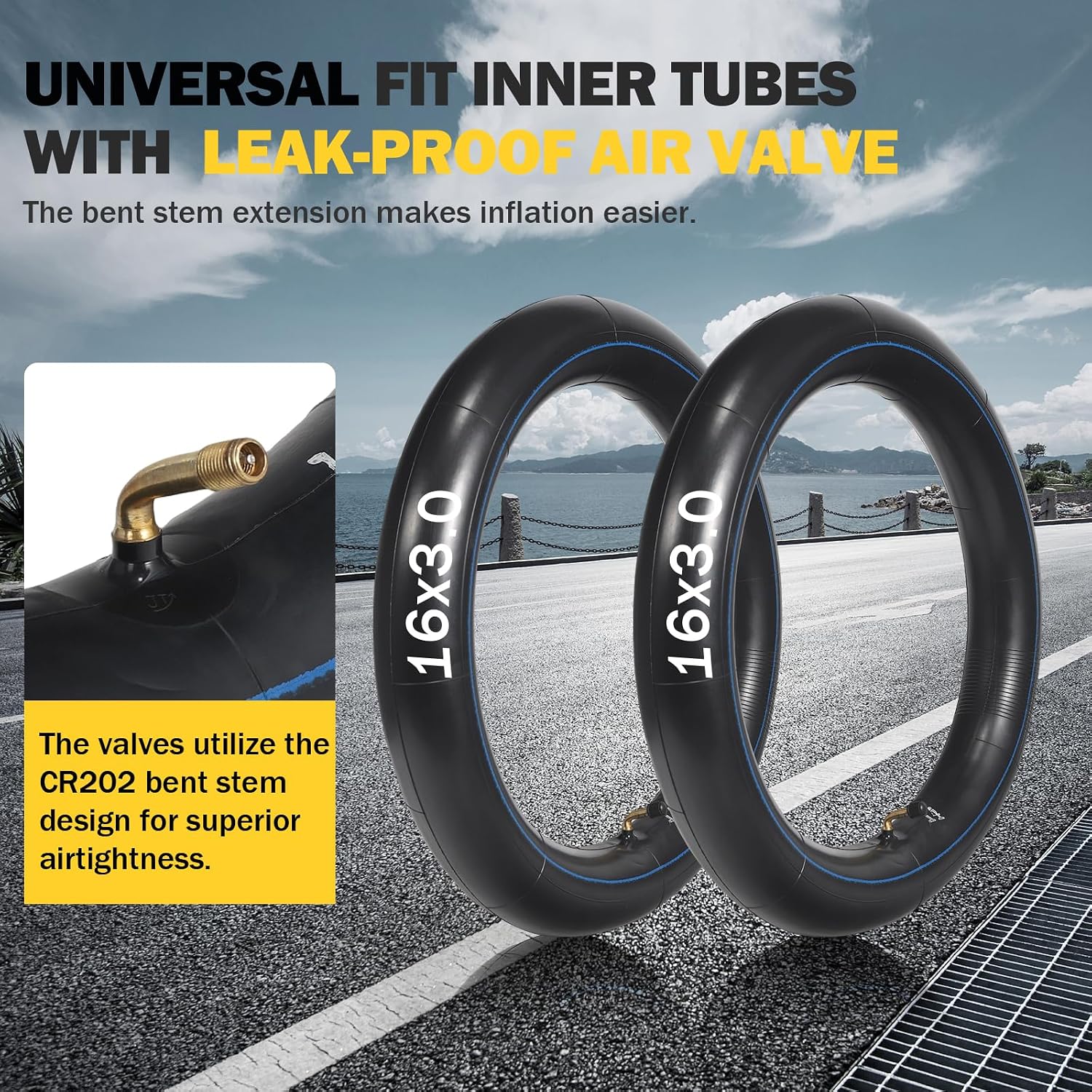 16x3.0 Inner Tube,with 90°Angled Valve Replacement for E-Bikes Electric Scooters Mopeds Kids Bikes Unicycles and Folding Bikes