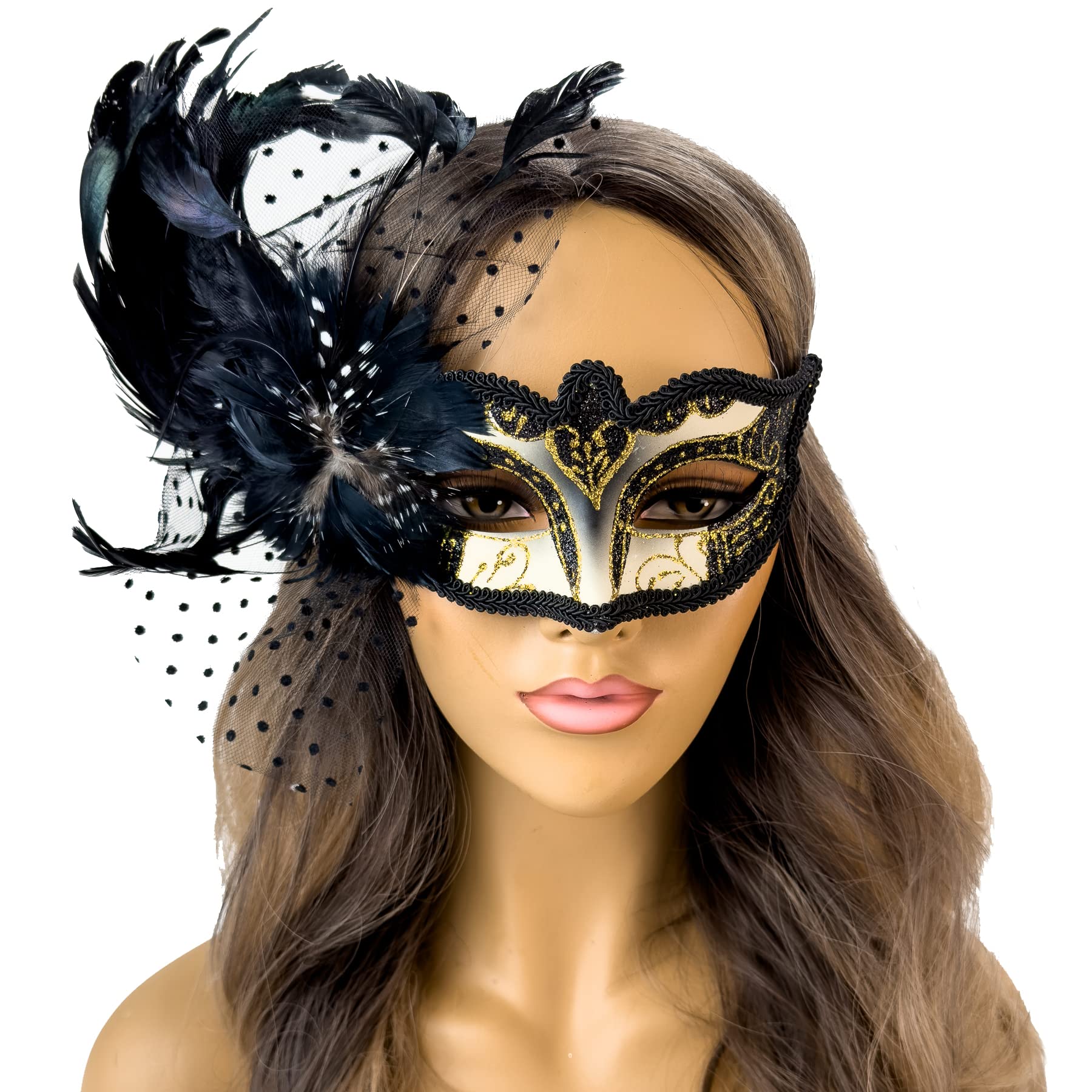 Elegant Feather Masquerade Mask Mardi Gras Burlesque Masks for Women Costume Feather Masks Venetian Masks