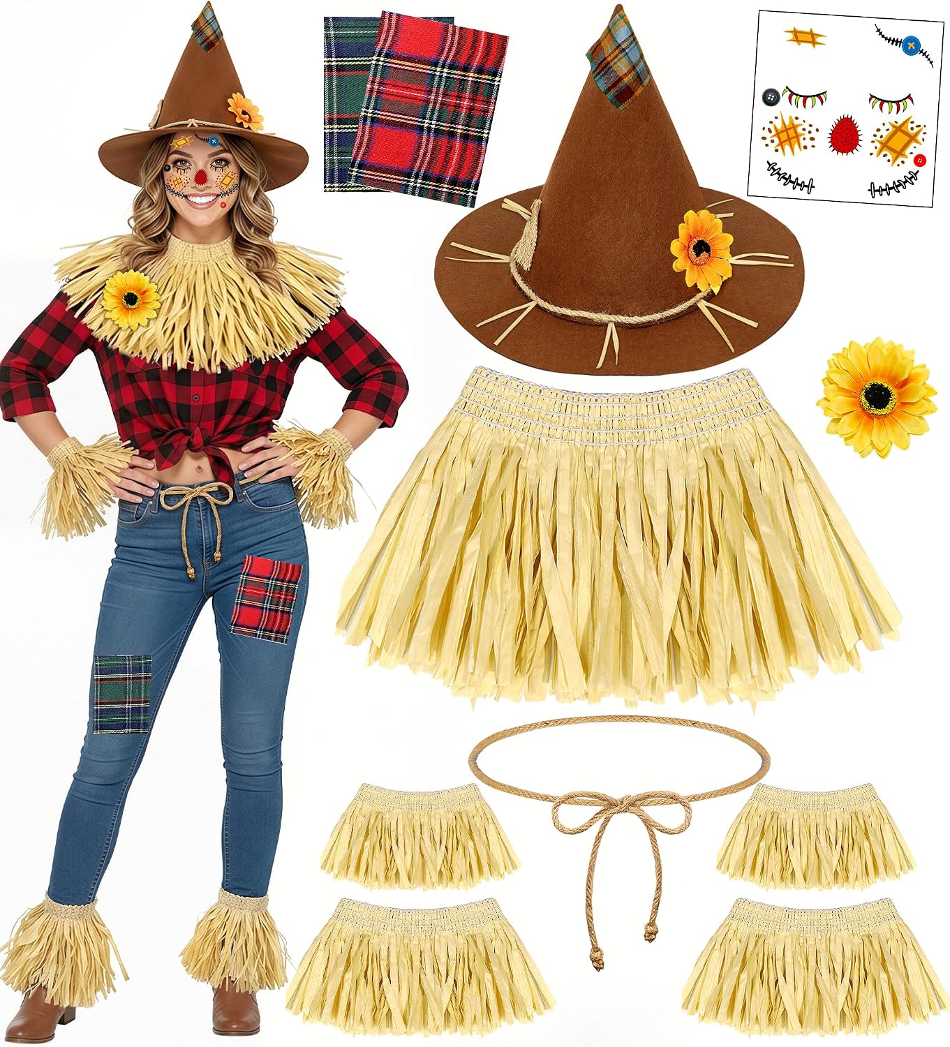 Gofriipai Scarecrow Costume Accessories Set for Adults