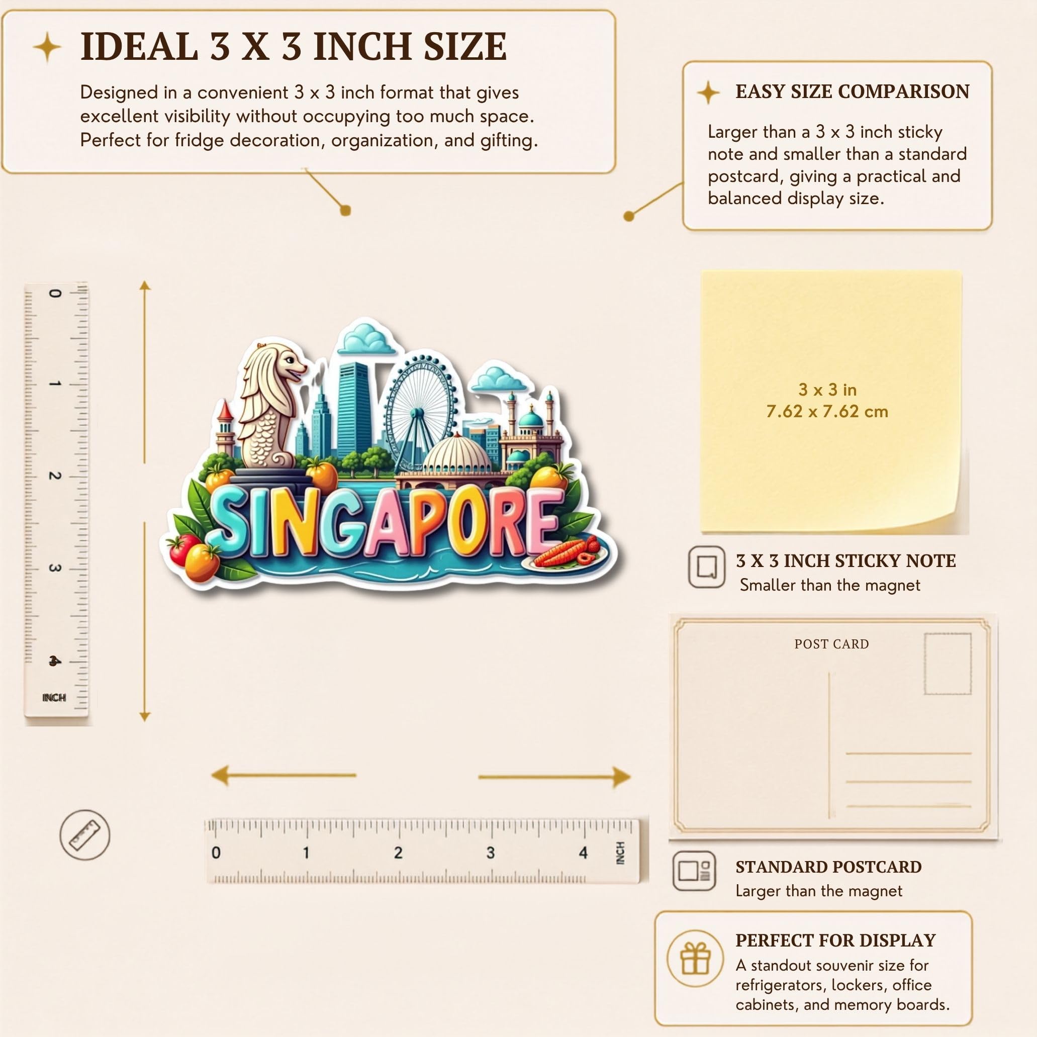 Giftoday Singapore Country Theme Souvenir Wooden Fridge Magnet for Refrigerator - Singapore Printed Magnet for Office, Kitchen and Home Decor | Perfect Souvenir Gift | Pack of 1 | Size 3x3 Inchs 2