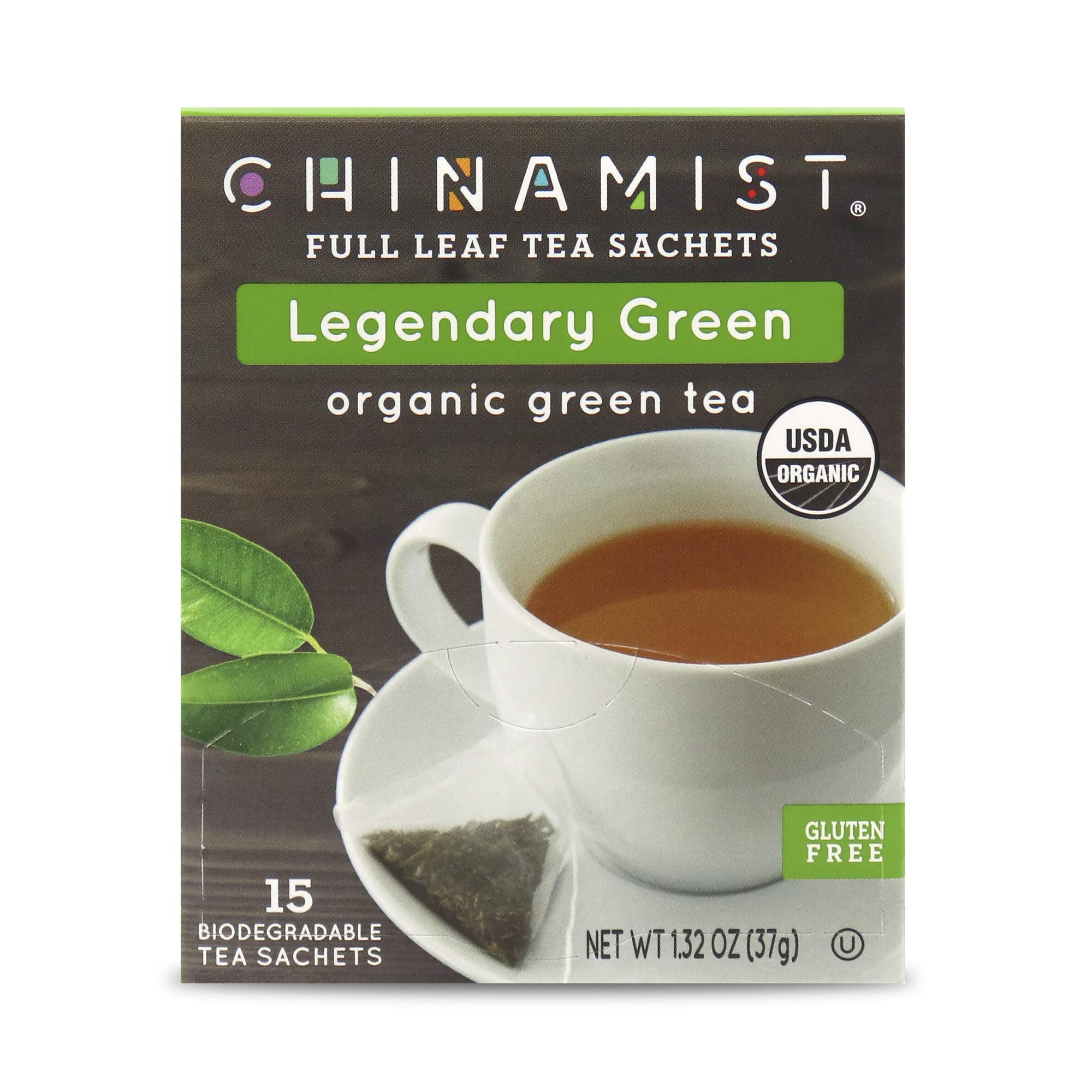 China Mist - Legendary Green Organic Full Leaf Tea Sachet, 15 count box - Biodegradable and Individually Wrapped (1 Pack)USDA Organic