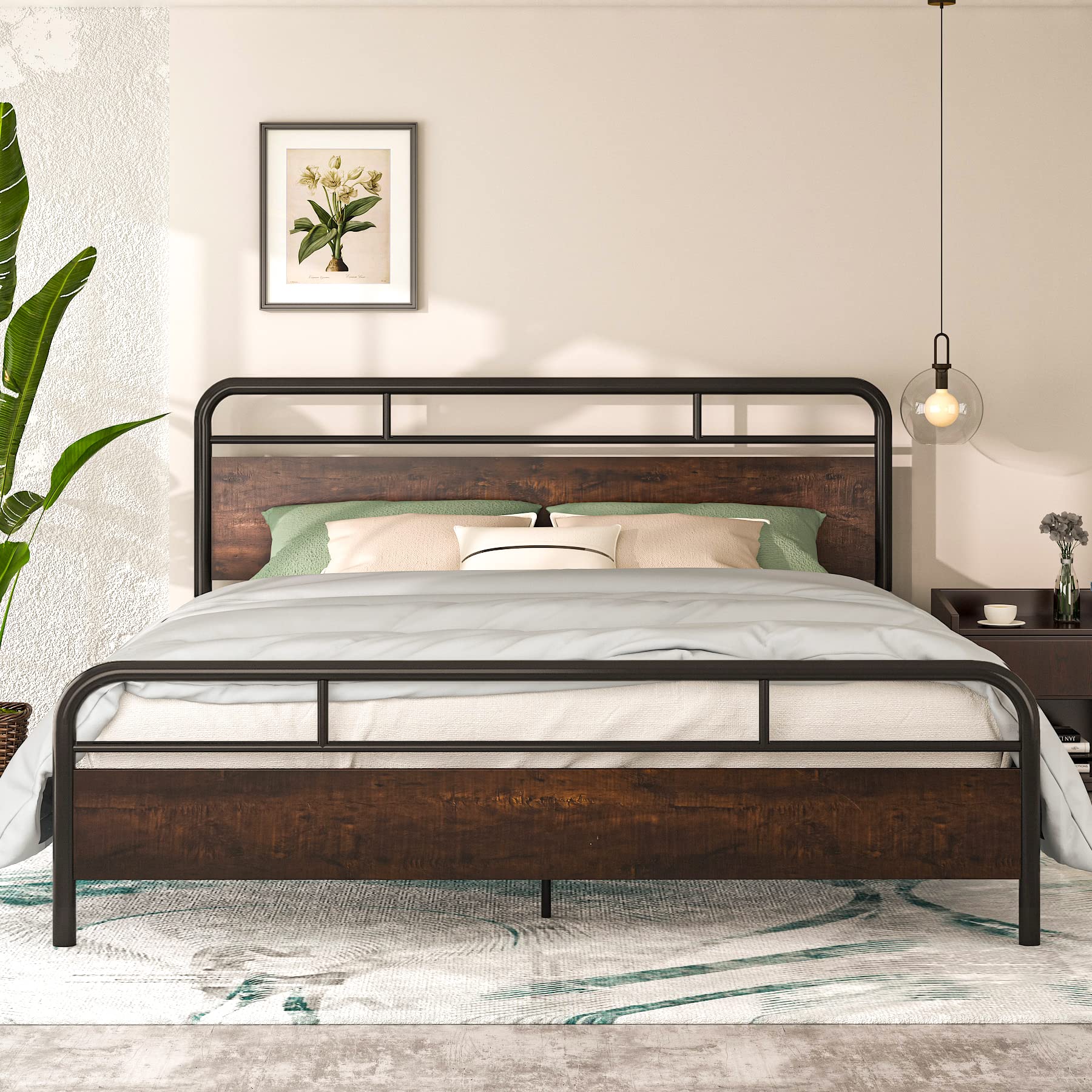 IMUsee King Bed Frame with Industrial Wood Headboard / 12