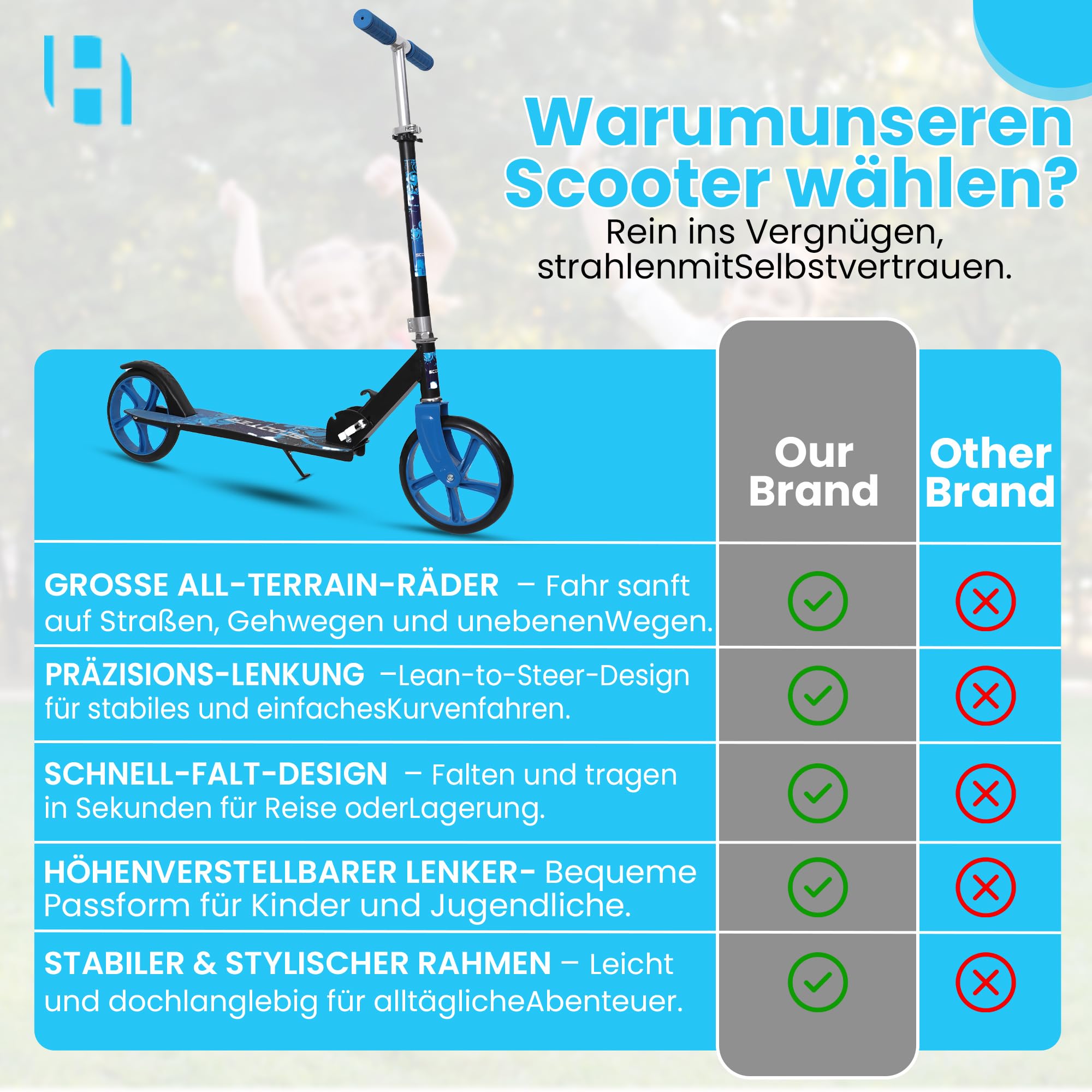 Habib Cityroller Tretroller Kinder ab 6 Jahre, XXL 205mm, klappbar, 100 kg