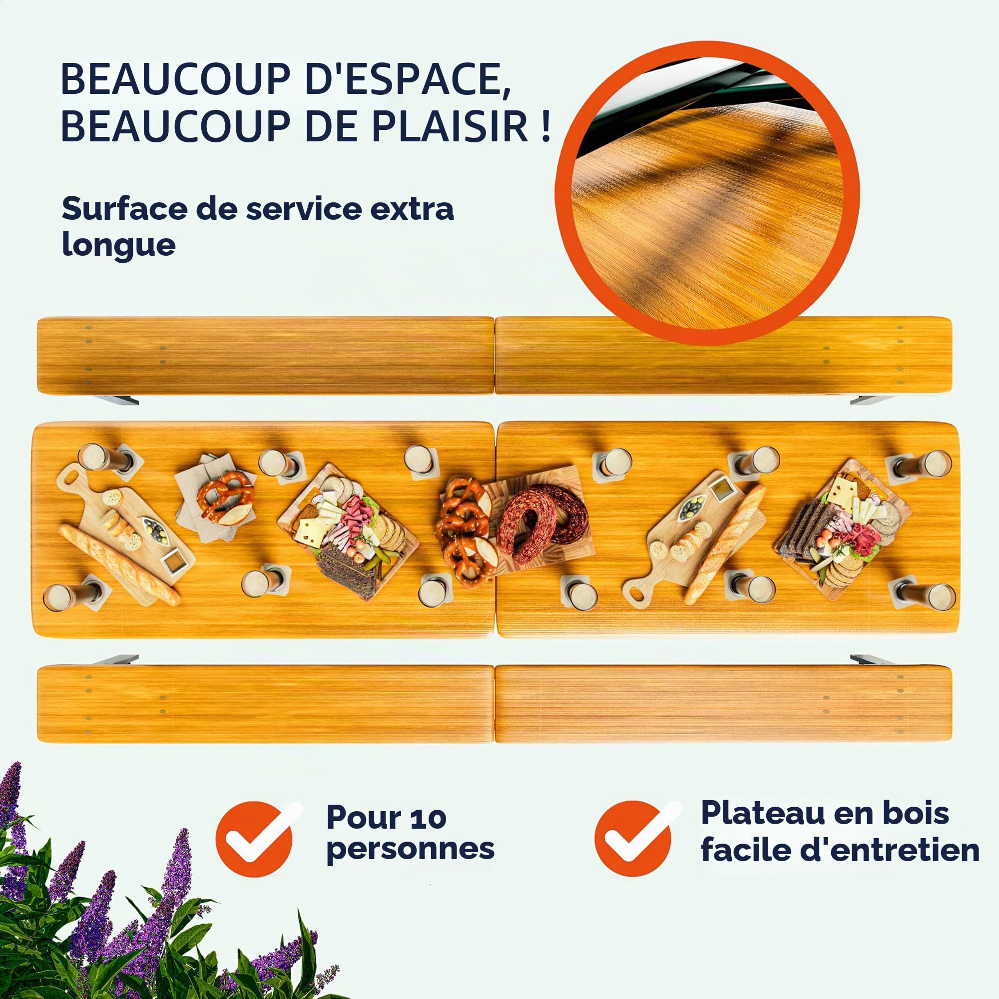 Casaria Ensemble Table et 2X bancs Bois Pliable