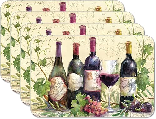 CounterArt Rustic Wine - Juego de 4 manteles individuales reversibles de plástico flexible de fácil cuidado, fabricados en los Estados Unidos, sin
