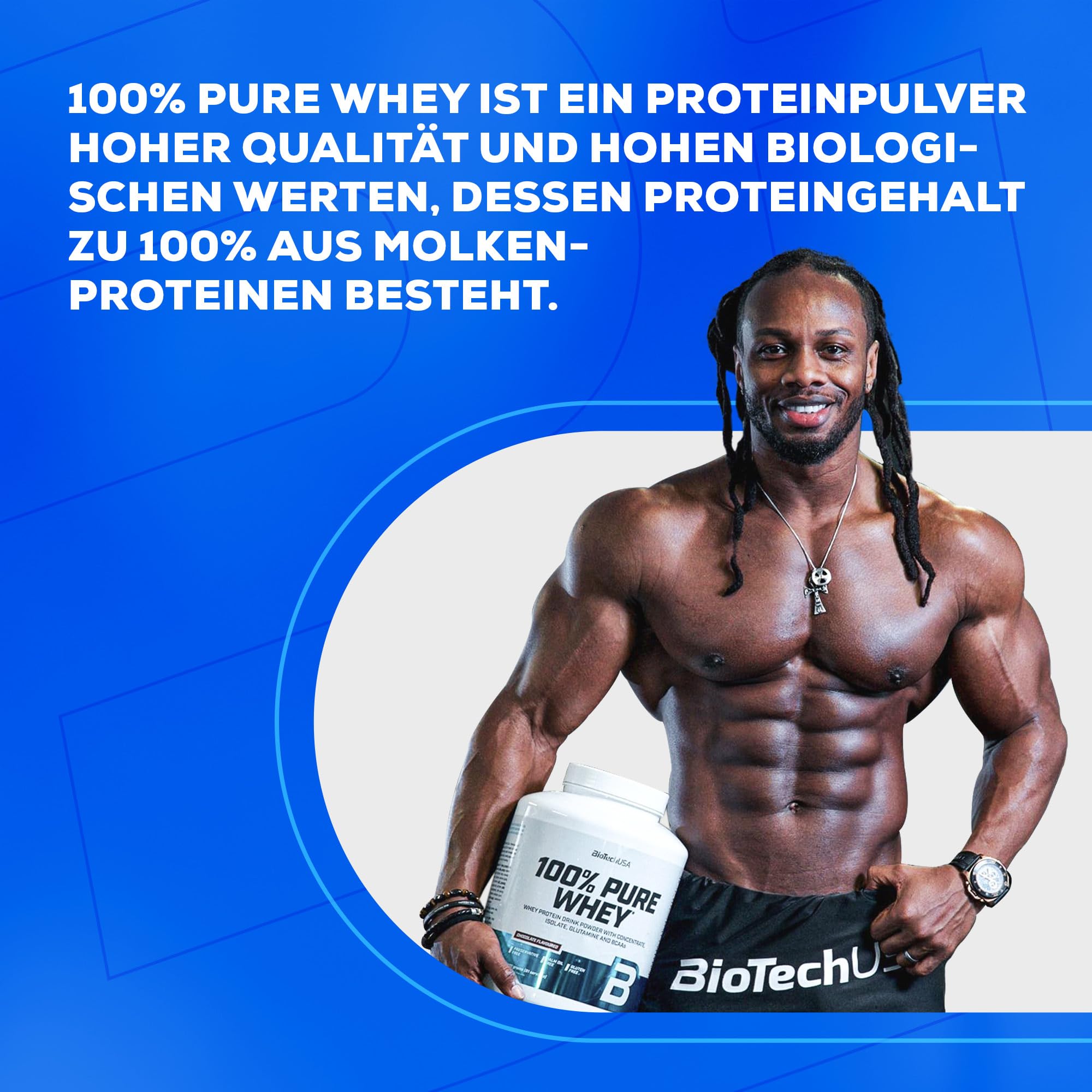 BioTechUSA 100% Pure Whey | Proteinpulver mit BCAA und Glutamin | Glutenfrei, Palmölfrei | 21g Protein pro Portion, 2 kg, Schokolade