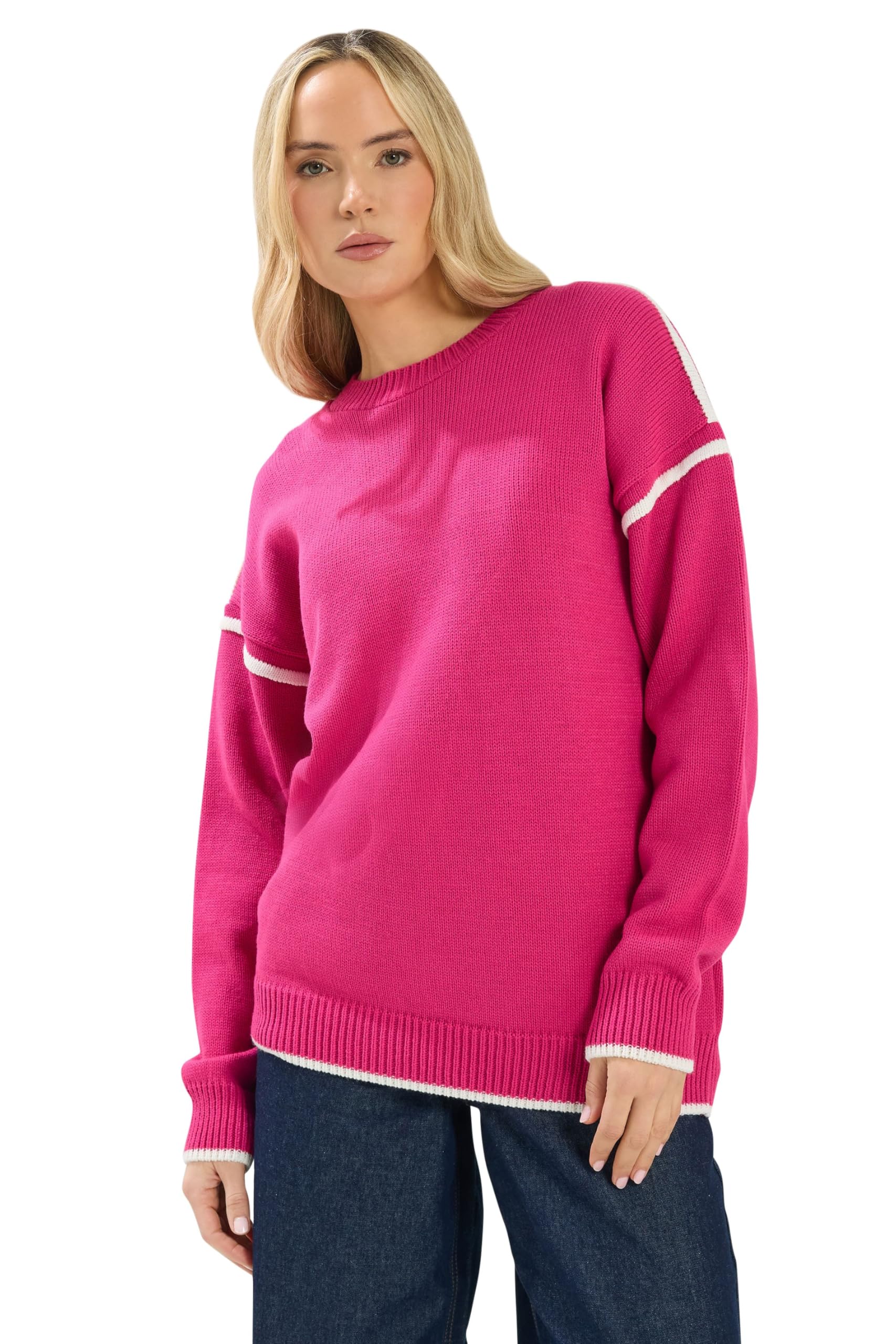 Long Tall Sally - LTS Tall Hot Pink Piped Crew Neck Jumper - Women's