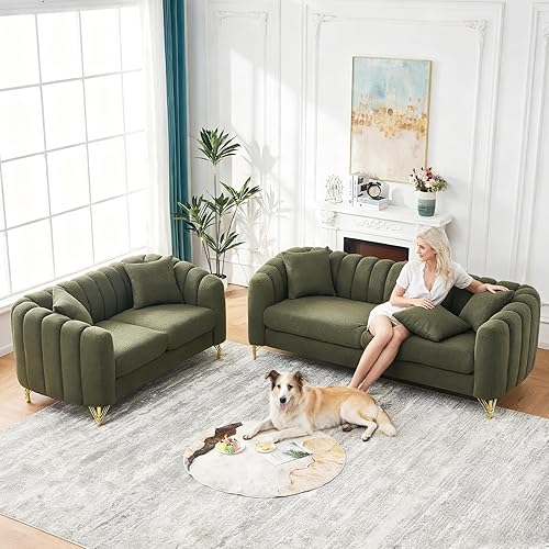 Miniatura 14 de Black Cloud - Juego de sofá de 2 piezas, muebles de sala de estar, modernos y cómodos sofás con patas y almohadas doradas, asiento de dos plazas