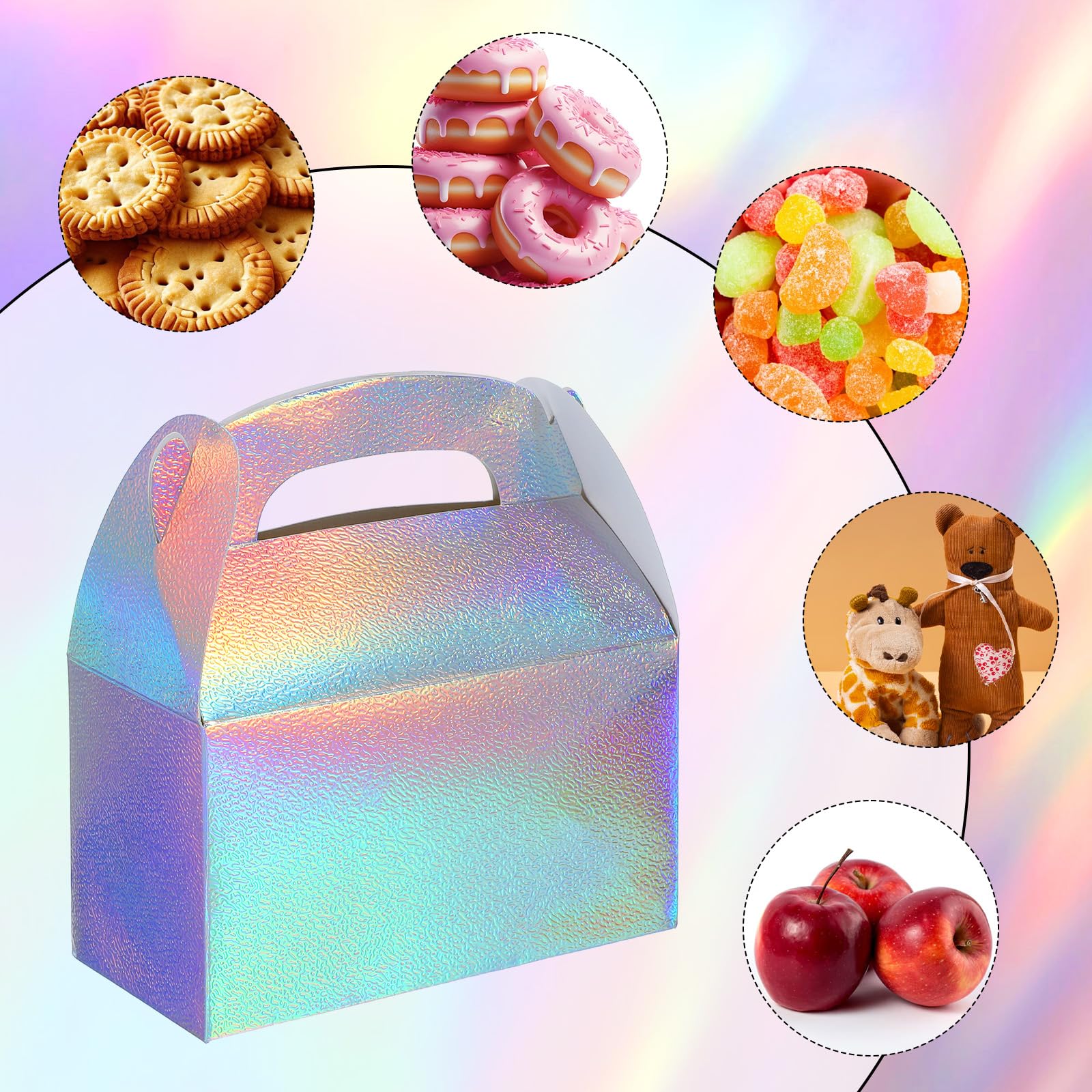 Abeillo Lot de 48 boîtes à dragées irisées – Boîtes à friandises holographiques arc-en-ciel, boîtes à bonbons, boîtes à pignons pour fête d'anniversaire, mariage, Noël