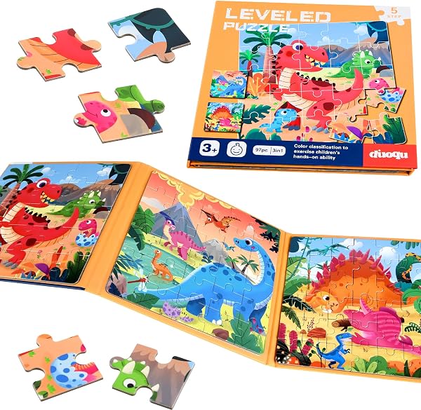 NEBURORA Magnetische Puzzles für Kleinkinder, 97-teilige Dinosaurier-Puzzles, pädagogisches Reisespielzeug für Kinder im Alter von 2–5 Jahren, Kindergeburtstag Gastgeschenke - 1