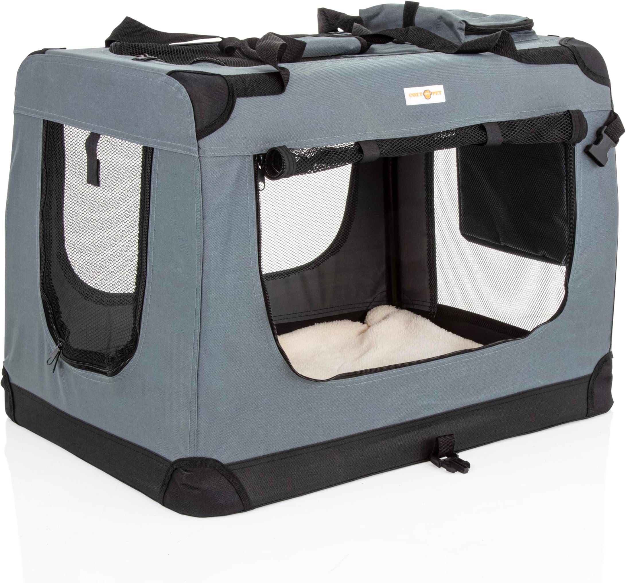 Fabric Dog Crate in Grey, M Size 70cm, Cat Pet Carrier by Cozy Pet