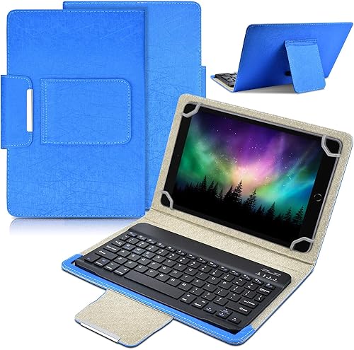 Miniatura 9 de DETUOSI Funda universal para tableta Android de 10.1 pulgadas con teclado, teclado Bluetooth inalámbrico extraíble + funda de cuero sintético +