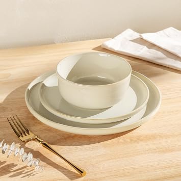 GBHOME Dinner Set for 6, 24 Piece Stoneware Set - Round Reactive Glaze Plates & Bowls, Highly Chip and Crack Resistant | Dishwasher and Microwave Safe Crockery Set