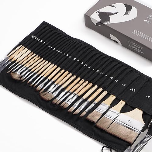ARTIFY Professional Paint Brush Set – Expert Series Synthetic Nylon Brushes for Acrylic, Oil, Watercolor, Gouache – No Shedding, Canvas Roll Case & Palette Knife, Artist Gifts Art Supplies