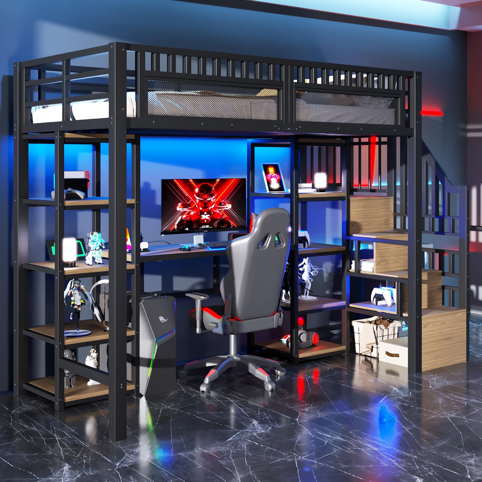 Sapgaks Lit Mezzanine Enfant en Fer 90 x 200 avec Lumineuse LED,Bureau,Port USB,Compartiment de Rangement,lit superposé avec Garde-Corps,Cadre de lit Mezzanine 1 Place (Blanc,90x200 Sapgaks Lit Mezzanine Enfant en Fer 90 x 200 avec Lumineuse LED,Bureau,Port USB,Compartiment de Rangement,lit superposé avec Garde-Corps,Cadre de lit Mezzanine 1 Place (Blanc,90x200