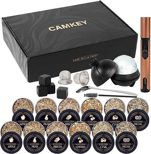 Kit de ahumador eléctrico de whisky de 23 piezas, 12 chips de madera, 2 moldes de bolas de hielo, kit de infusor de ahumador de cóctel, kit de