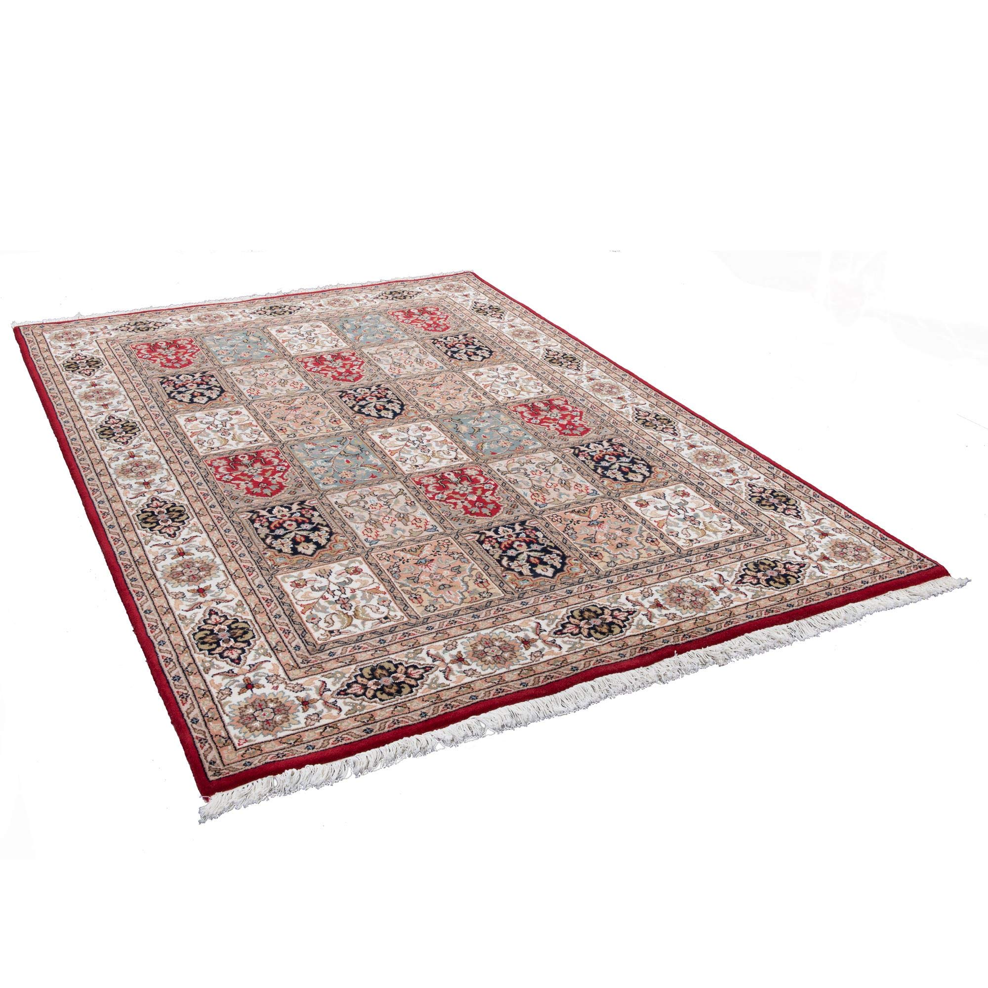 THEKO | Tappeto orientale tradizionale in 100% lana vergine, tappeto persiano con motivo Isfahan | Annodato a mano | Rosso | 60x90 cm