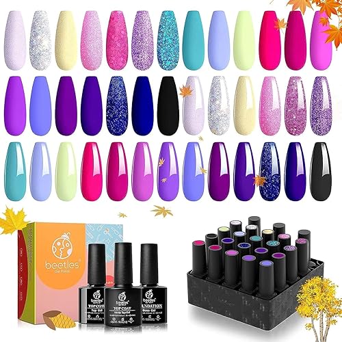 Beetles - Kit de extensión de uñas de gel 2 en 1, capa base de gel con pegamento de uñas con gel suave preformado de aguja mediano con Beetles 20