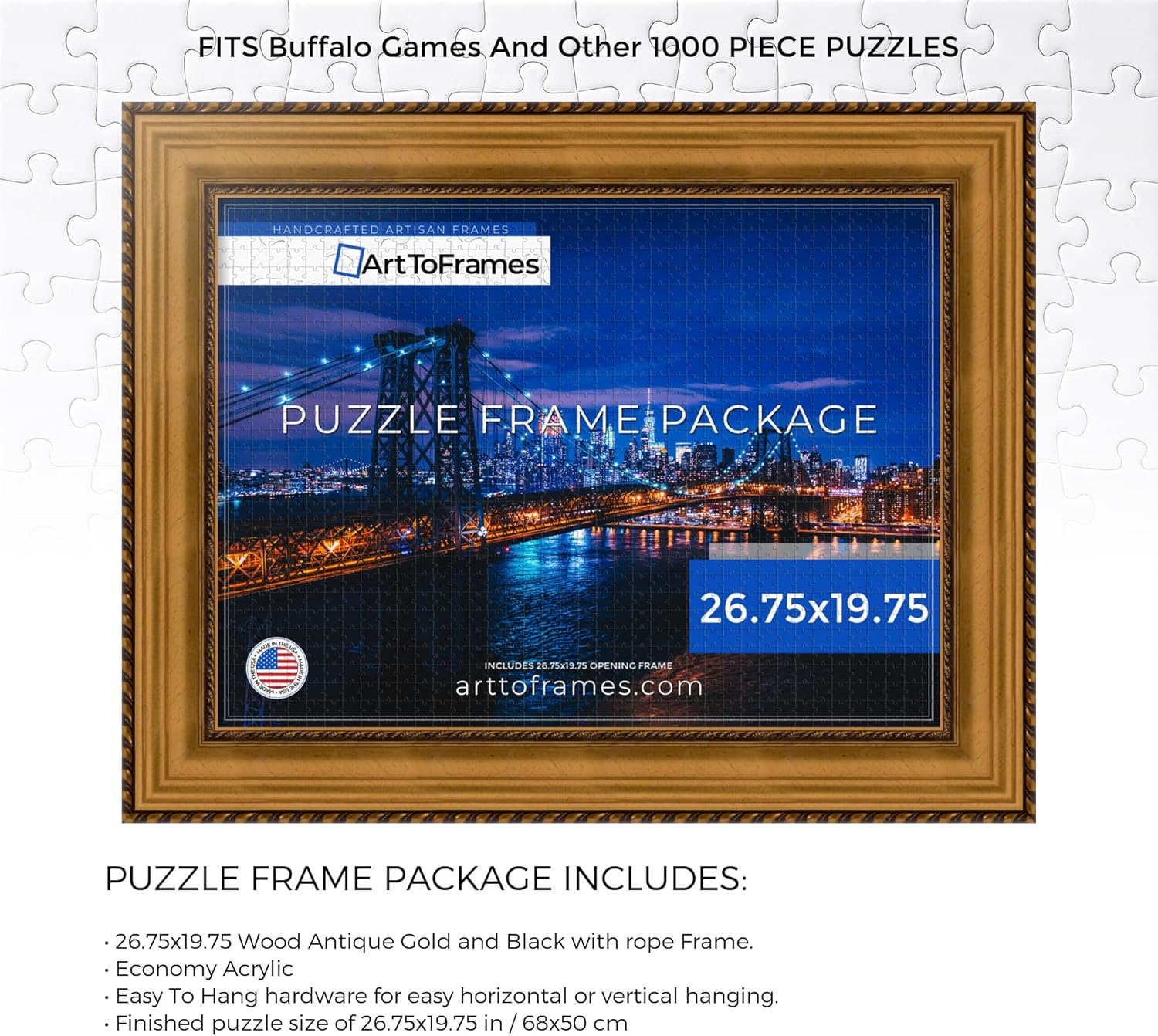 ArtToFrames 26.75x19.75 INCH/68x50 CM Multi Frame for 1000 piece Puzzles.This 3.50 Inch Custom Wood Puzzle Frame is Other - Comes with Economy Acrylic (Puzzle5167-26.75x19.75)