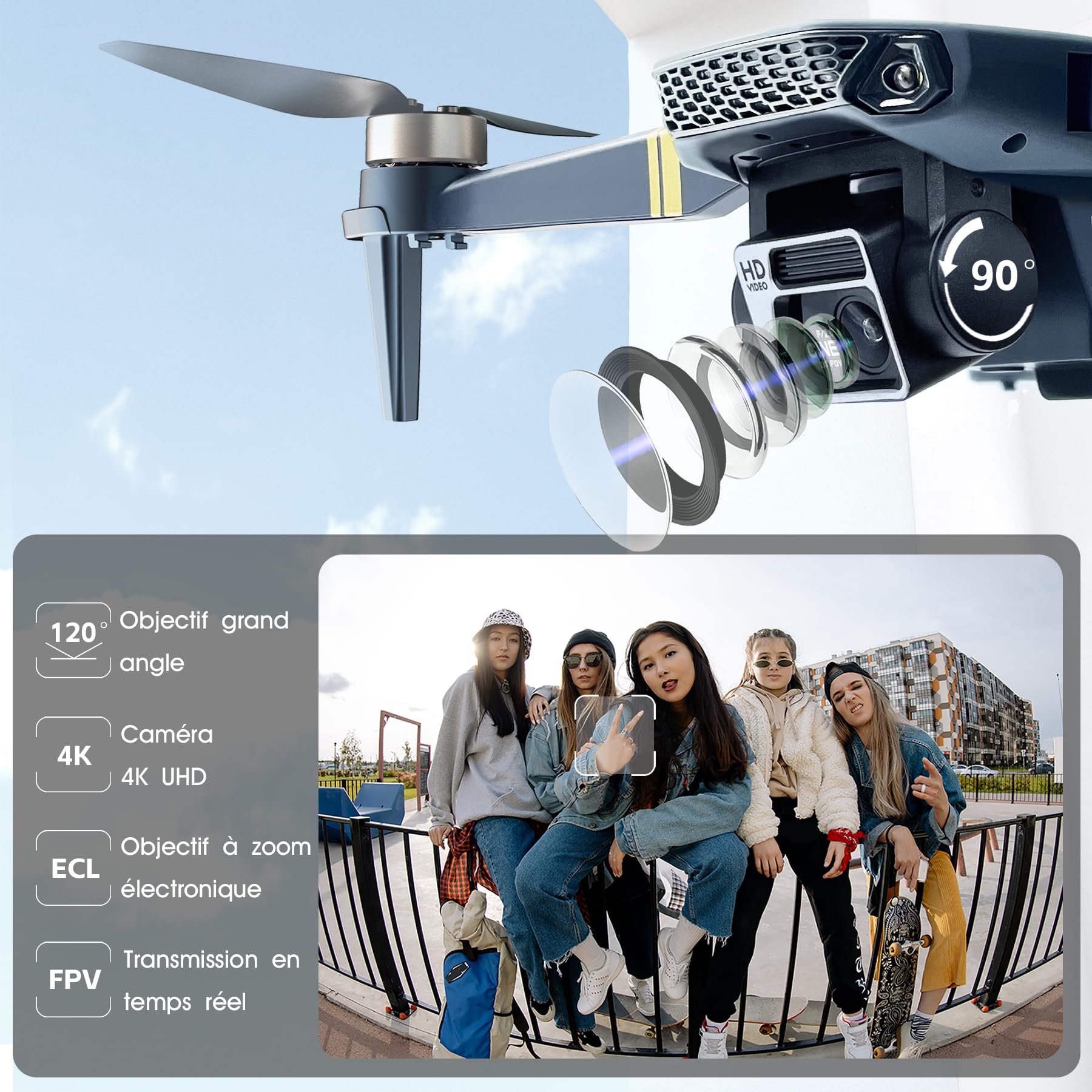 Drone avec caméra 4K UHD pour adultes et débutants, 84 min de vol (3 batteries), portée 800 m, moteur sans balais, maintien d’altitude automatique, suivi auto, WiFi FPV, quadcoptère pliable