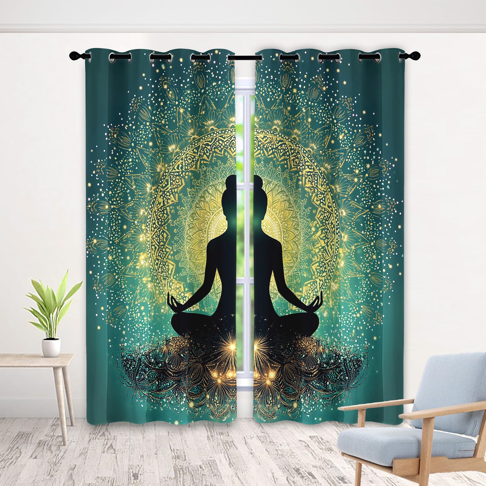 Generisch Boho Mandala Vorhang, Wohnzimmer Schlafzimmer Blickdichte Vorhänge, Yoga Meditation Indianer Hippie Gardinen, mit Ösen Verdunkelungsvorhang, Vorhänge 2er Set, 170x200 cm Dm8&s-255