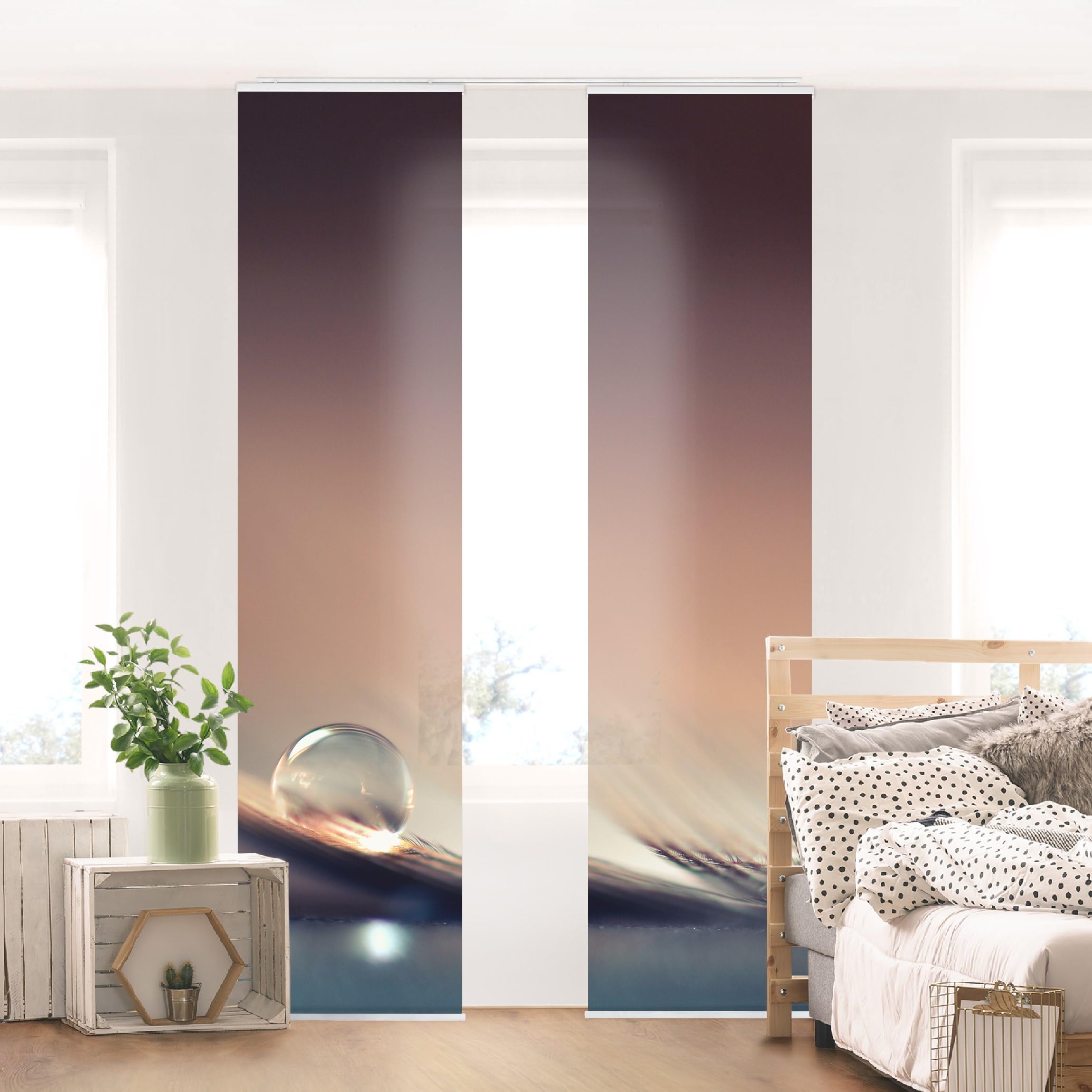 Schiebegardine halbtransparent 60er Paneel Klett Feder Textil lichtdurchlässig - Motiv Modern Flächenvorhang beige Wohnzimmer Schlafzimmer 1657 (120x250 cm - 2er Set)