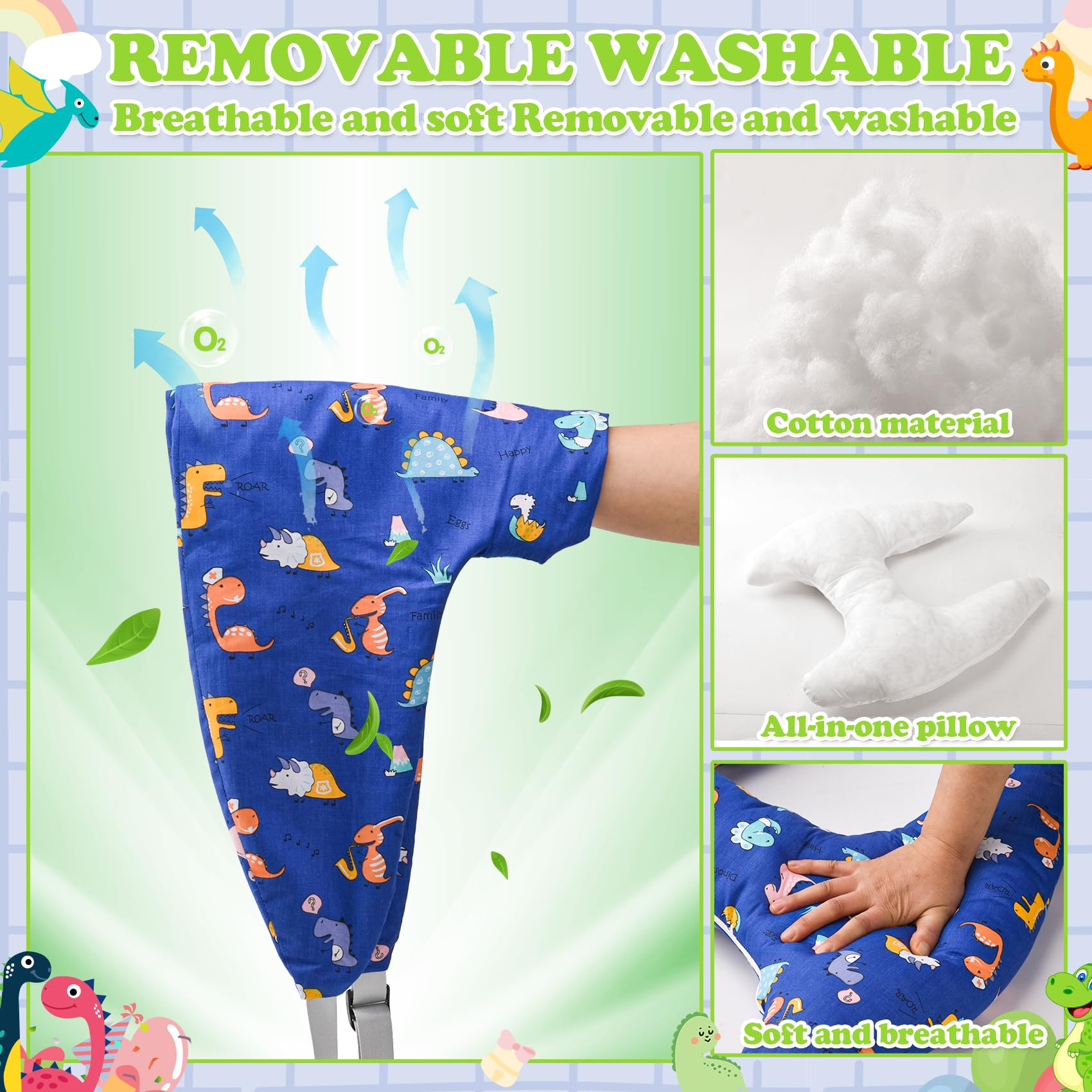 Coussin de Voyage pour Enfant Voiture, Oreiller Voiture Enfant H, Coussin Voiture Enfants Dormir, Lavable, Réglable Et Respirant, pour Les Longs Trajets En Voiture (Dinosaure-3)