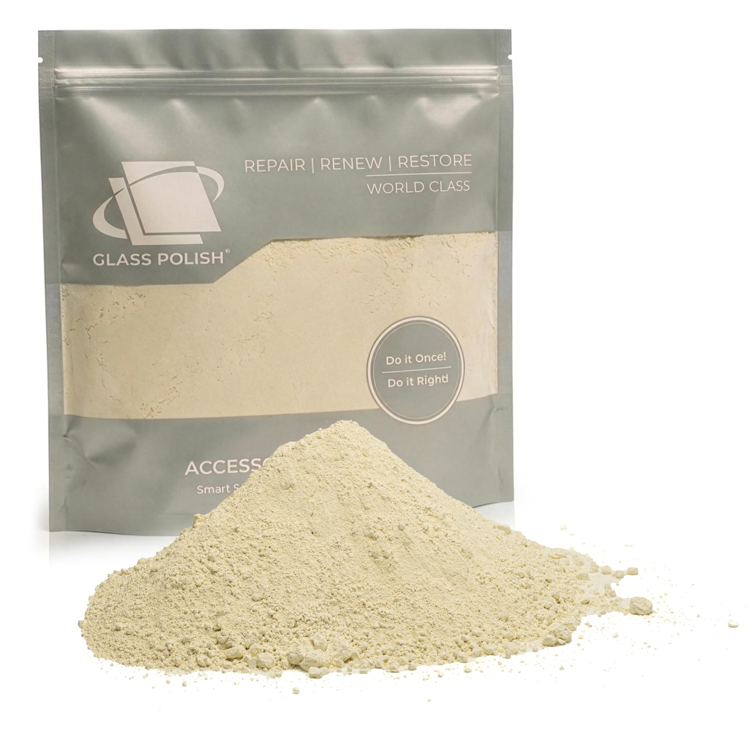 GLASS POLISH 1 kg Cerium Oxide, Composto di Lucidatura Vetro di Ossido di Cerio Grado Fino 95% Puro, Formula Trattata in Sospensione, Particelle da 2,5 Micron, Performance di Lucidatura Migliorata