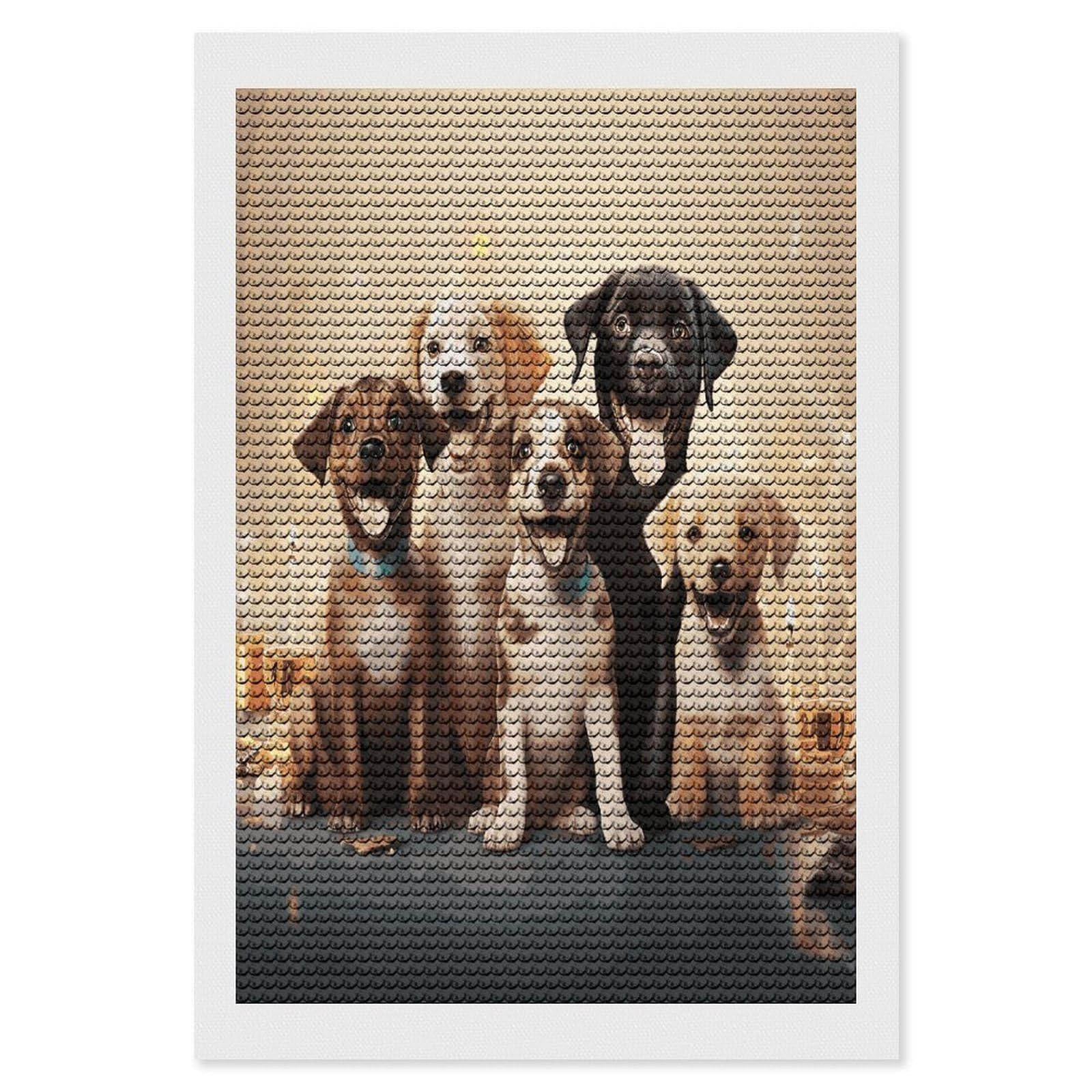FekiLoot Dogs Happy Party Diamond Art Kits for Adults Diamond Painting Kits for Beginners DIY Diamond Art Kits Round Full Drill Diamond Dot Gem Painting for Home Wall Decor Gift 8"x12"