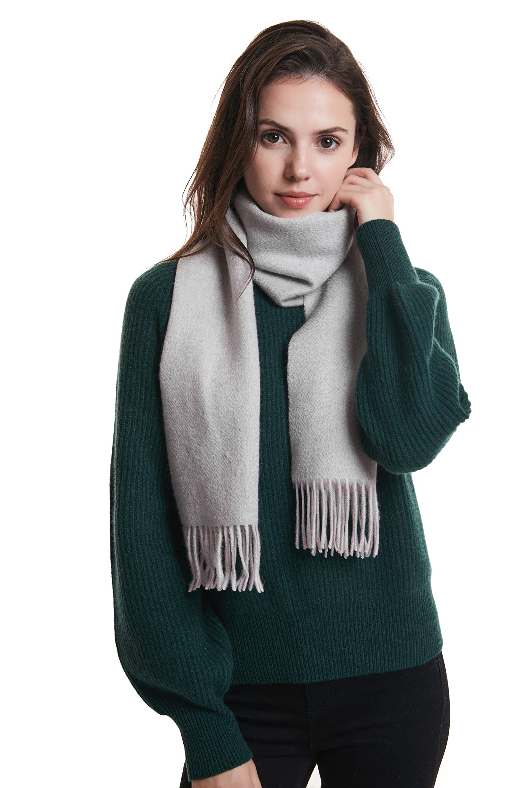 EURKEA 100% Cashmere 2025 Winter Scarf for Women Fringed Edges Warm & Soft Lightweight Solid/Plaid/Two-Tone Free Size Red