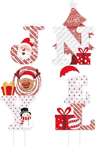Christmas Joy Noel - Juego de letreros para patio decoración de patio al aire libre decoraciones de Navidad al aire libre 4 piezas de letrero de