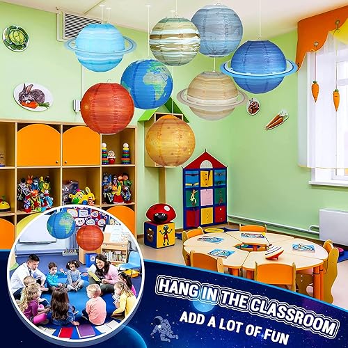 Miniatura 3 de ADLKGG Linternas de papel colgantes con sistema solar, decoraciones de fiesta del espacio exterior, planetas galaxias, linternas de papel para