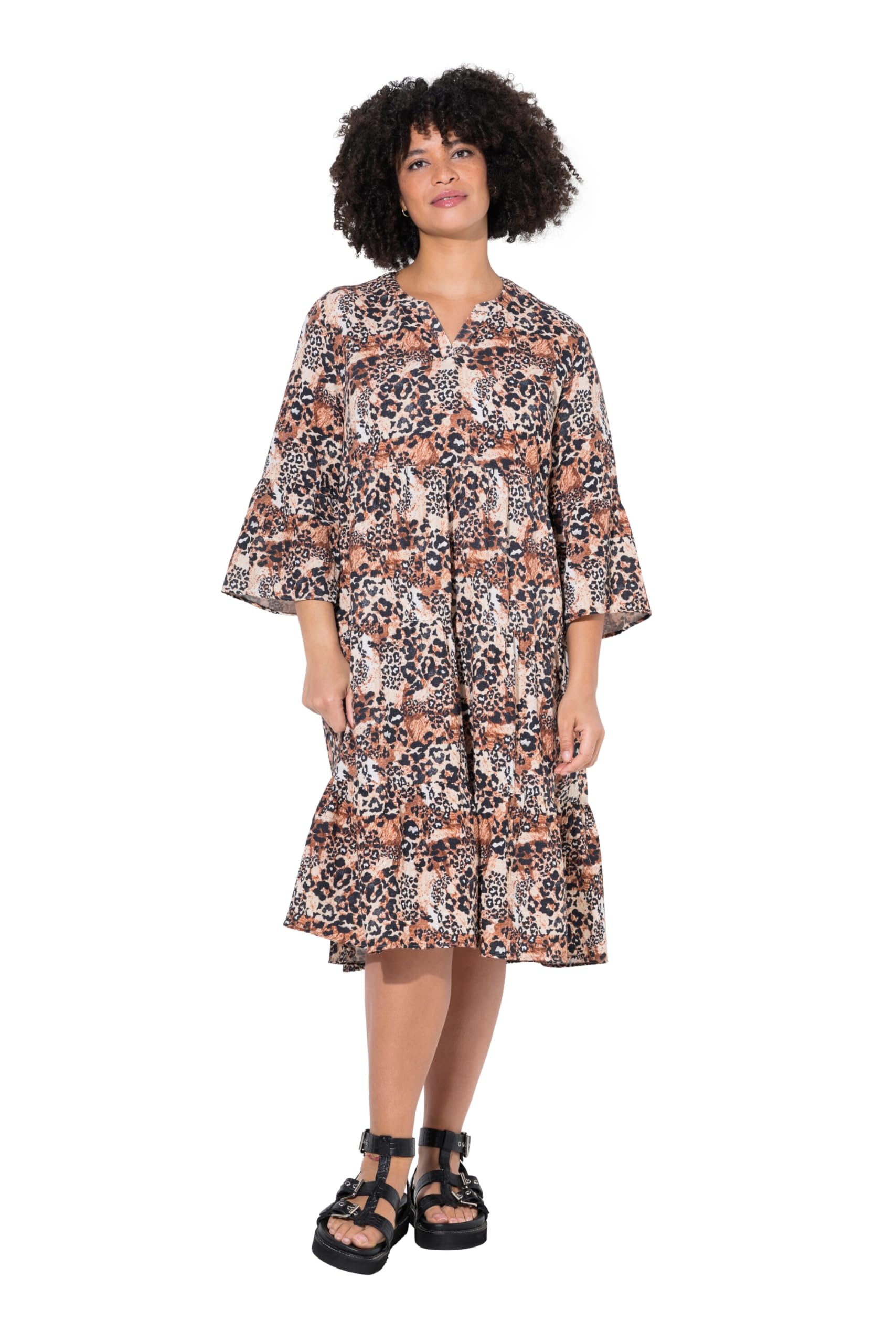 Angel of Style Damen große Größen Übergrößen Plus Size Kleid, A-Linie, Musselin, Leo-Muster, Volants 841921