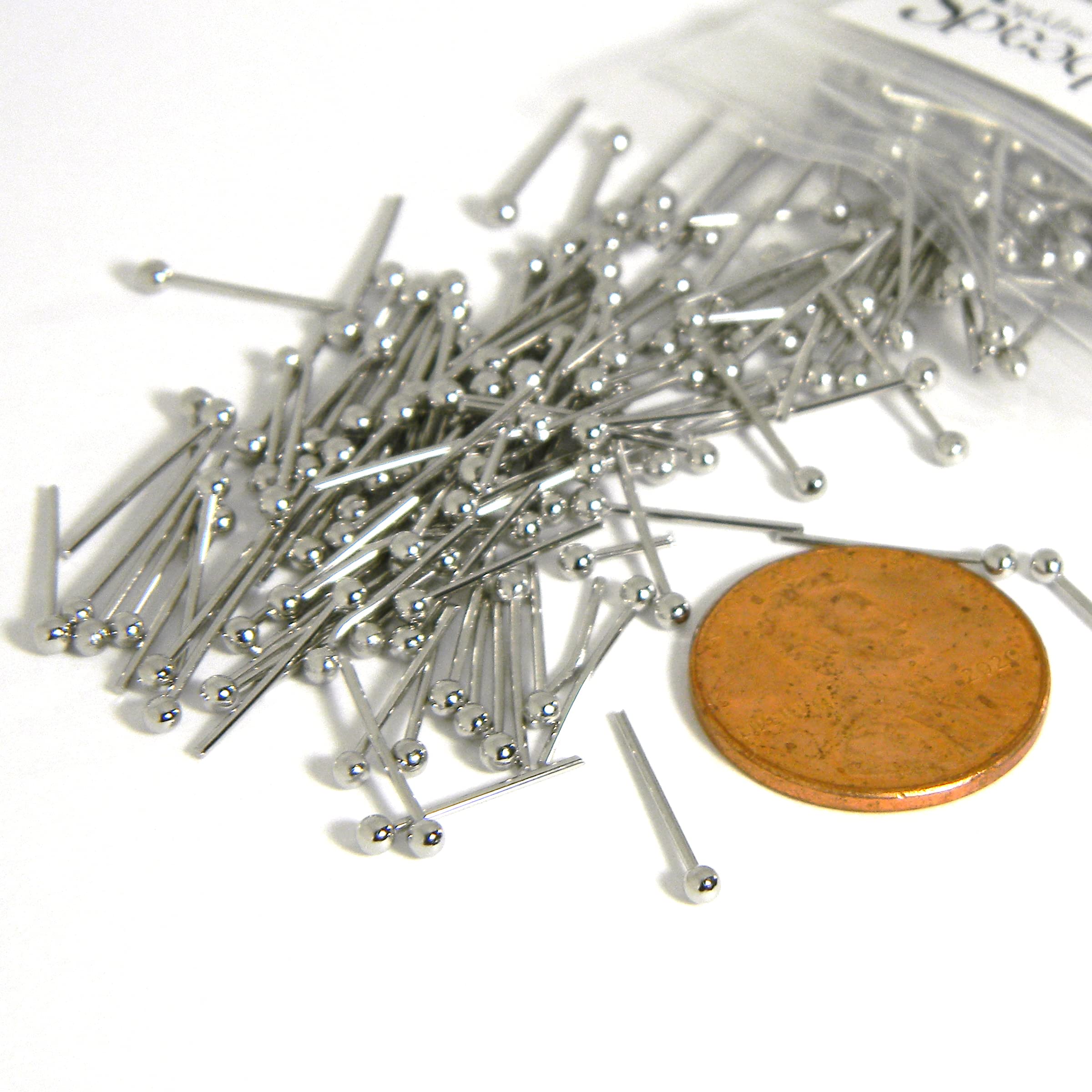 100 Silver Platinum Plated 14mm Long 21 Gauge 0.71mm Headpins with 2mm Ball End Head Pin Jewelry Findings