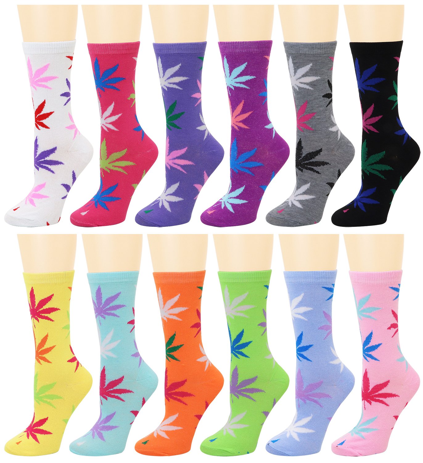 Falari 12 Pairs Women's Cotton Crew Socks Assorted Colors