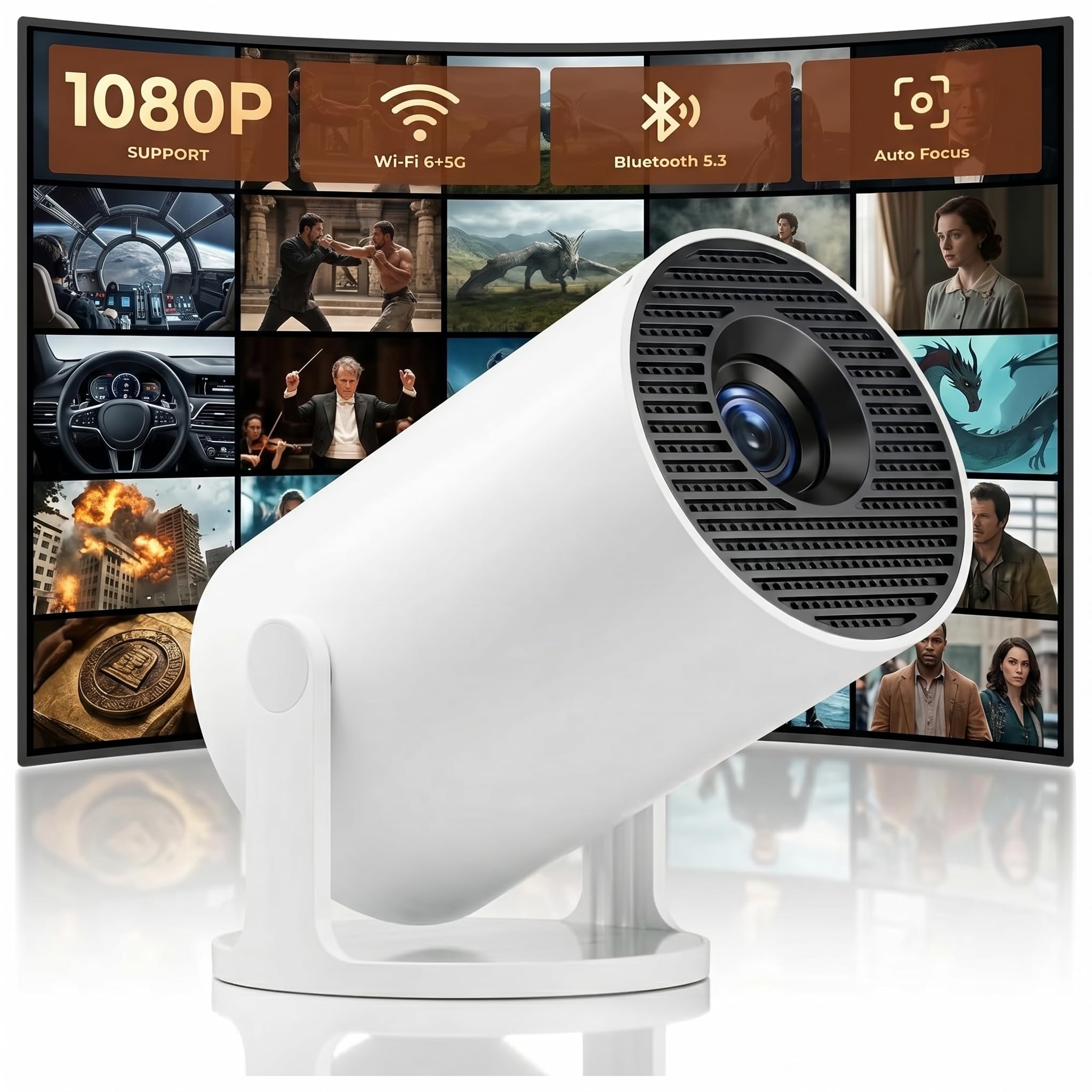 Photo 1 of 1080P support Mini Projector Portable, 270 Degree Rotation,Smart Projector with Wifi and Bluetooth,Auto Vertical Keystone, Compatible with HDMI/USB/TV sticks/Smartphones/laptops[Built-in Apps]