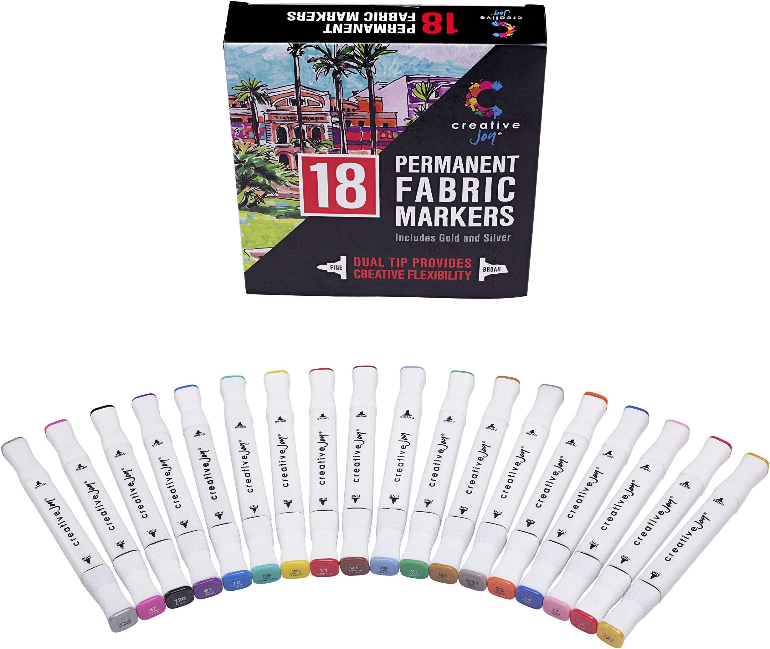 Fabric Markers with Permanent Brilliant Colors in Dual-Tipped Markers for Creating Washable Art and Lettering-Includes Gold and Silver
