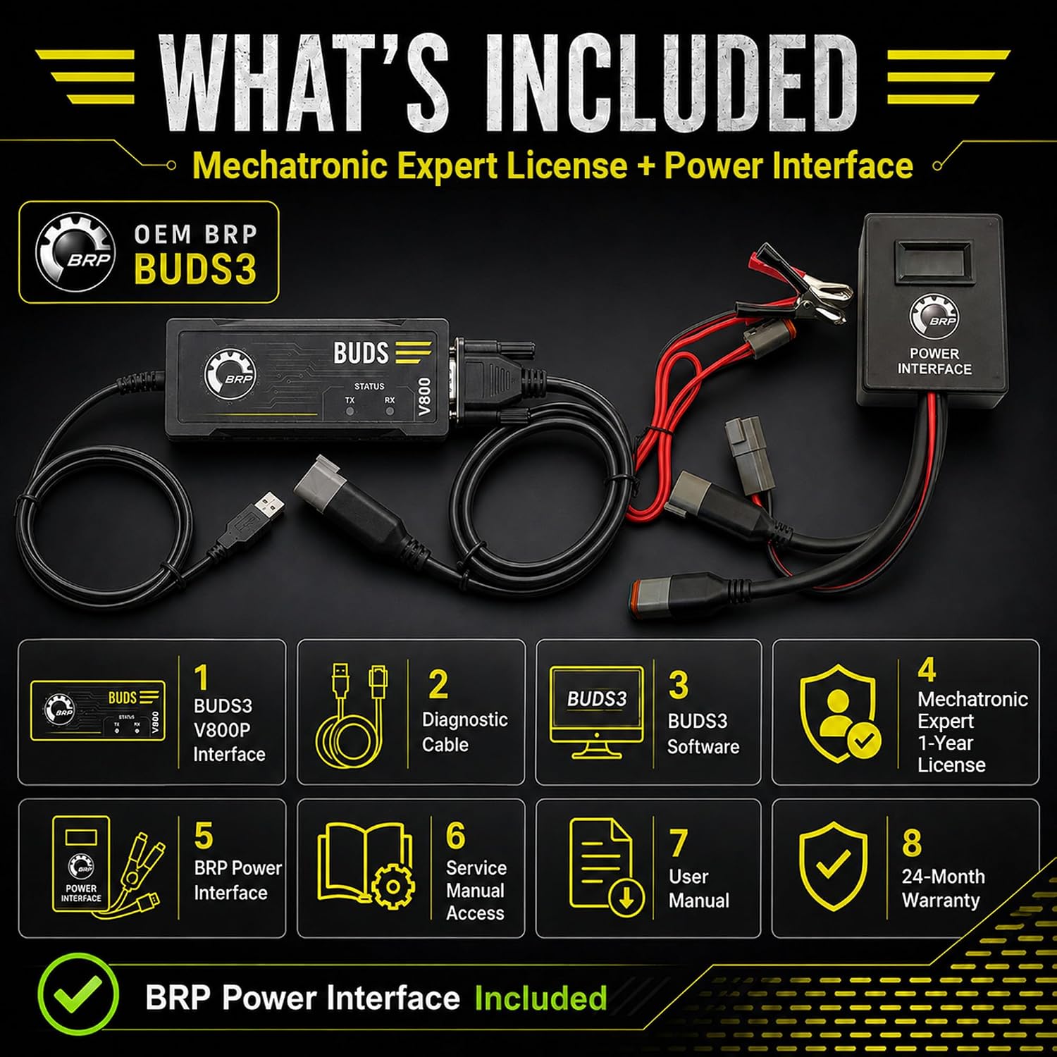 BRP BUDS3 V800 Diagnostic Kit, Mechatronic Expert License + Power Interface | Covers Sea-Doo, Ski-Doo, Lynx, Can-Am ATV, SSV, Spyder, Ryker & more, Mechatronic Expert license for advanced BRP diagnostics