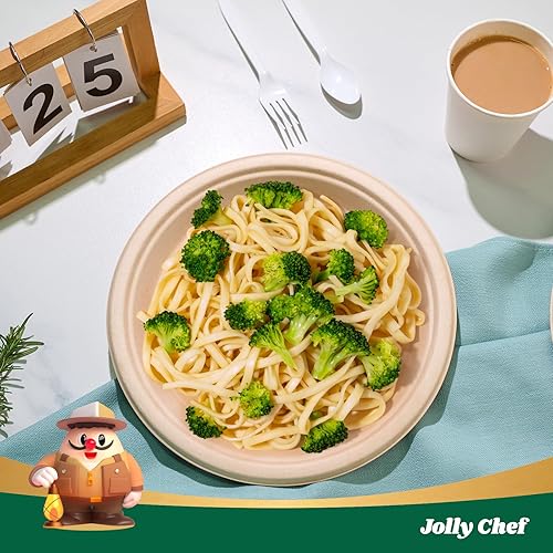 Miniatura 4 de JOLLY CHEF Compostable Heavy Duty Plates 𝟭𝟬 𝗜𝗻𝗰𝗵 [𝟯𝟬𝟬 𝗣𝗮𝗰𝗸] Eco-Friendly Disposable Paper Plates Made of Bagasse Biodegradable Bulk for Party Dinner