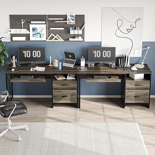 Miniatura 3 de Bestier Escritorio de oficina con cajones, escritorio industrial para computadora de 55 pulgadas con almacenamiento, escritorio de madera para