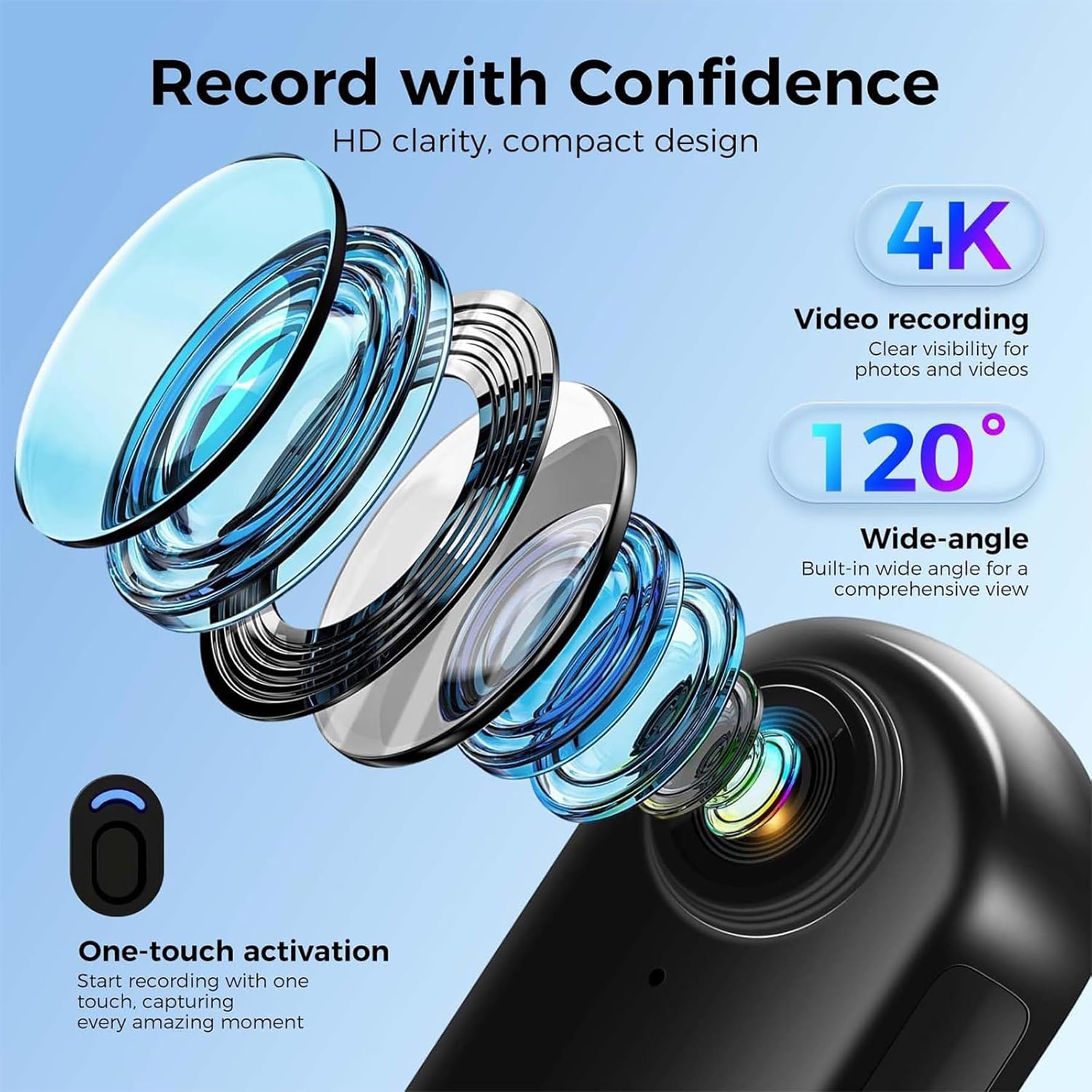 Mini Action Cam 4K,Action Camera,Tragbare Kamera mit 360° Drehbarem Clip und Magnetclip,Wasserdichter 4K-Körperkamera,Kleine Bodycam Körperkamera Überwachungskamera für Reisen, Outdoor