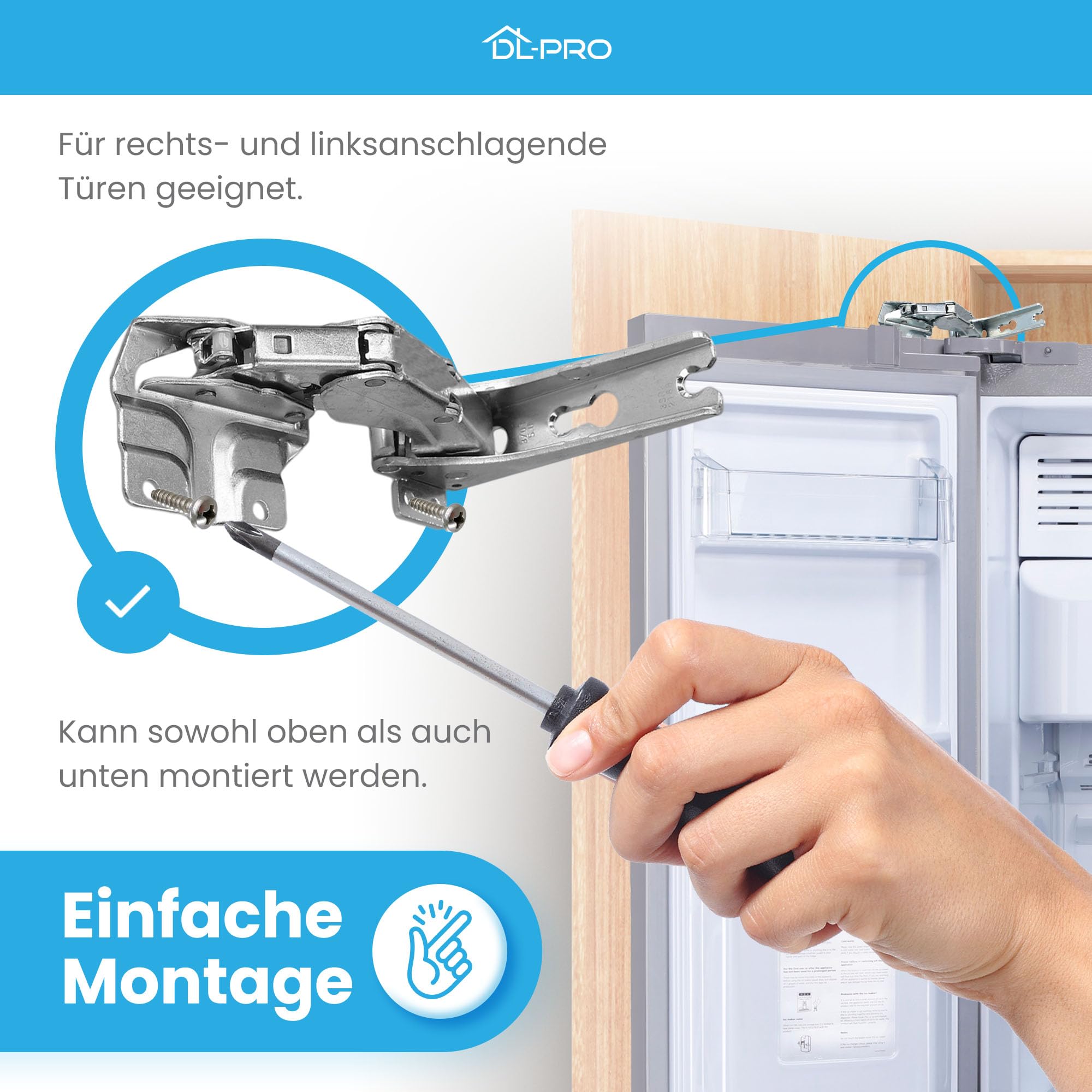 DL-pro Türscharnier Set oben + unten für Whirlpool Bauknecht Ignis 481231018626 Indesit Hotpoint C00312450 Scharnier Kit Hettich mit Montagesatz für KDI KGI KVI KVIC Kühlschrank Gefrierschrank