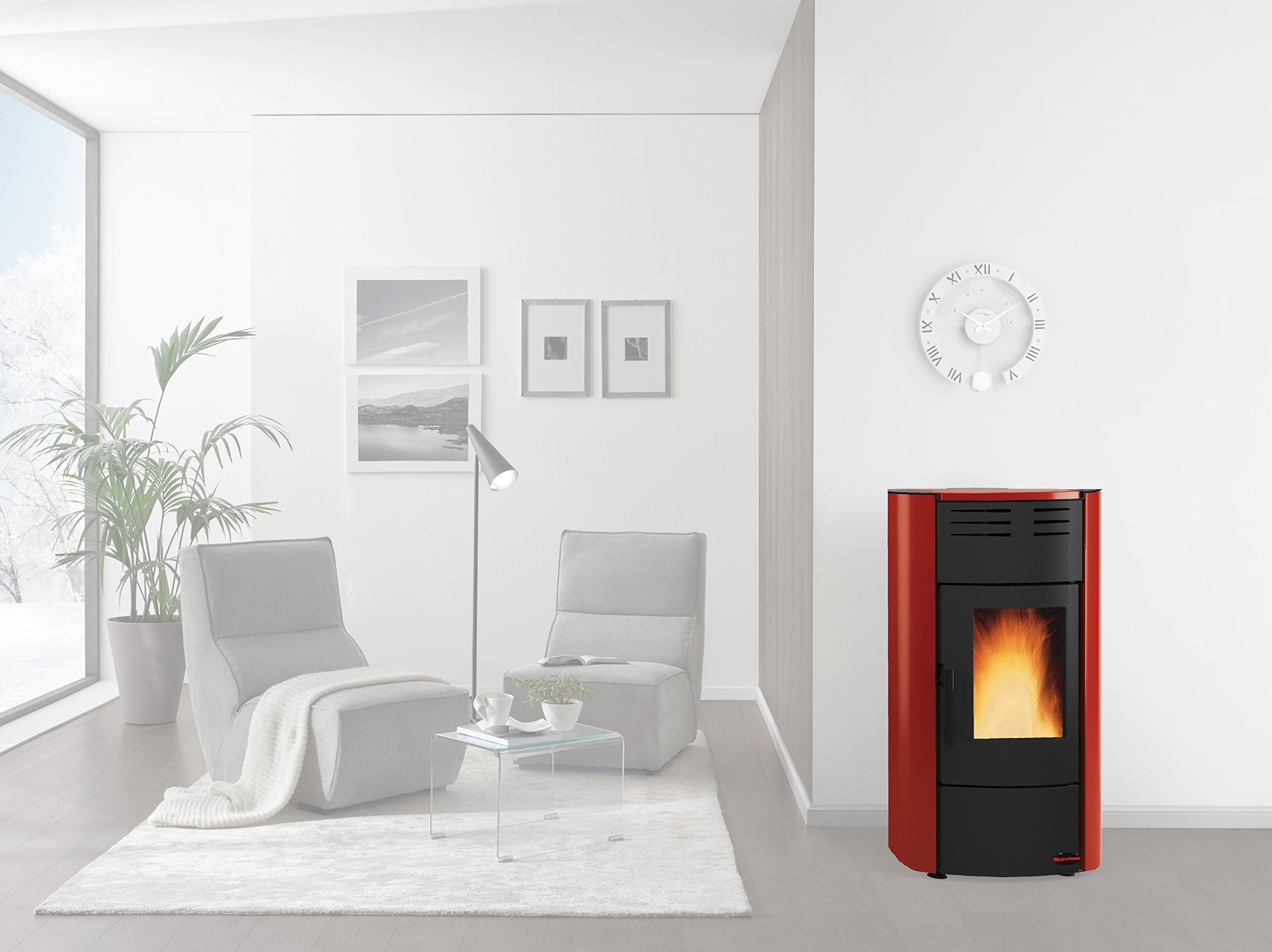 Extraflame Termostufa A Pellet Raffaella Idro, Acciaio Rosso, Stufa a Pellet, 20.5 Kw, 4.2 Kg/ora, 540 Mc, 225 Mq, Alta Efficienza, Senza Sfiato
