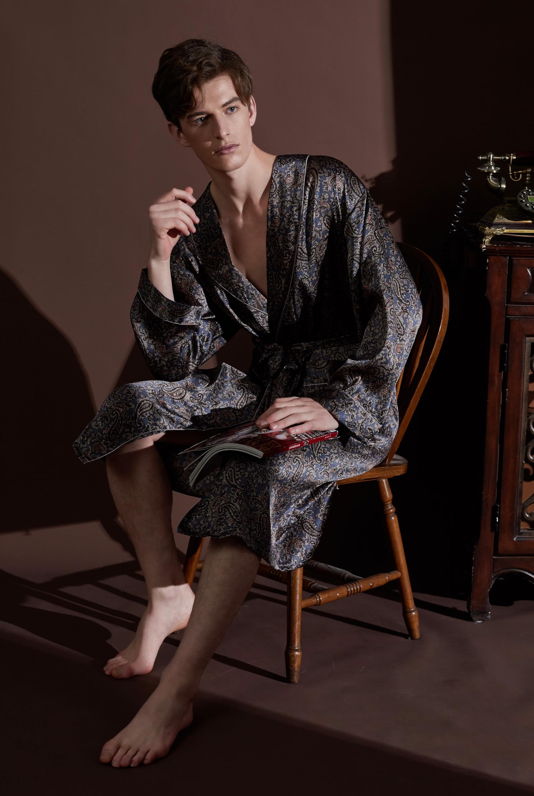 Męski szlafrok w 100% z jedwabiu morwowego kimono szlafrok kąpielowy z nadrukiem paisley, ciężki jedwab 19 Momme szlafrok