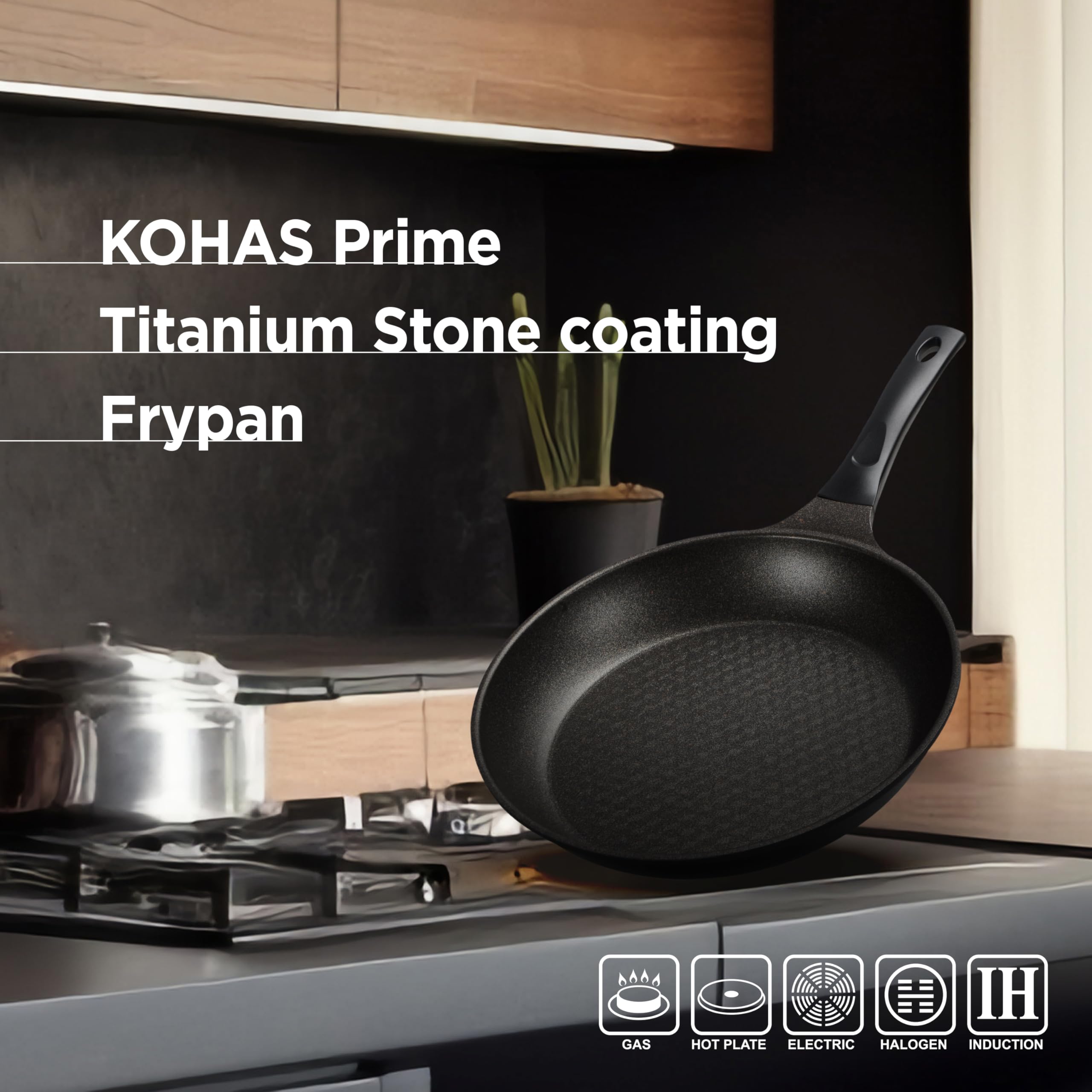 KPRODUCT4U KOHAS Prime Titanium Stone Coating Frying Pan, Black (11