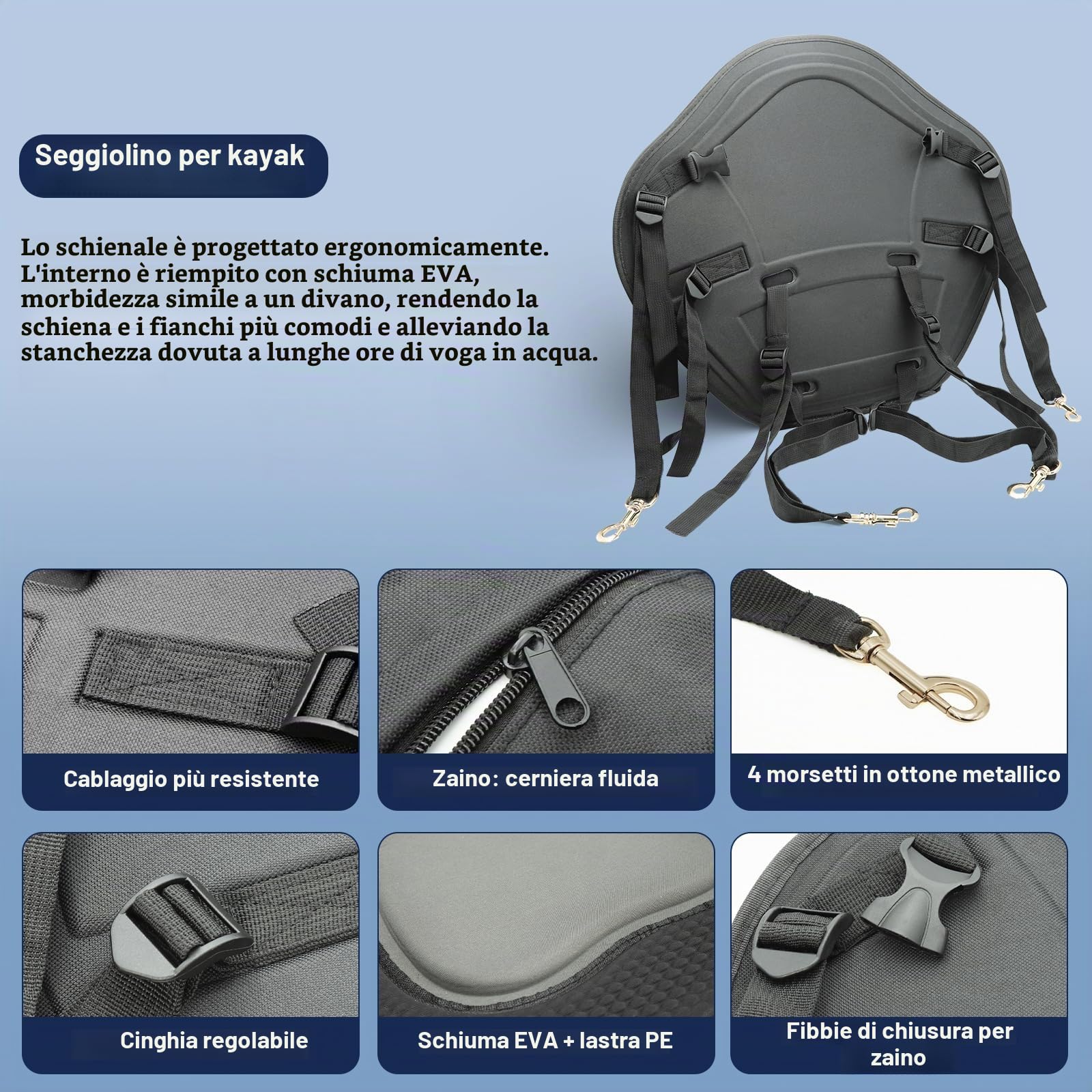 2 Pezzi Sedili Kayak con Zaini, SUP Sedile Kayak Morbido Traspirante Imbottito Sottile con Schienale Alto, Antiscivolo per Kayak, SUP, Yachting, Canoa, Drifting, Rafting