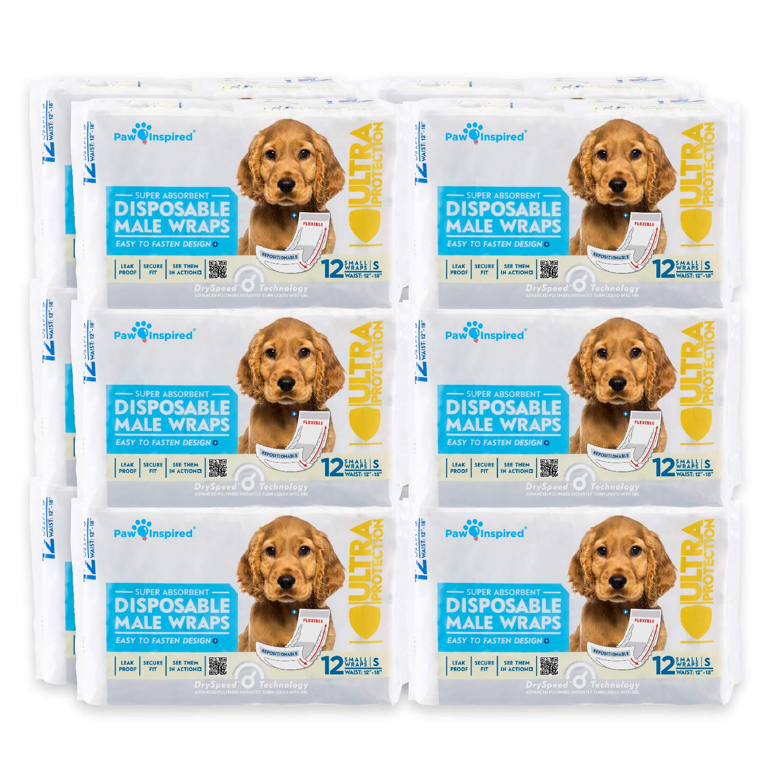 Paw Inspired Disposable Male Dog Wraps, Belly Band for Dogs | Disposable Dog Diapers | Belly Bands for Male Dogs (144 Count, Small)
