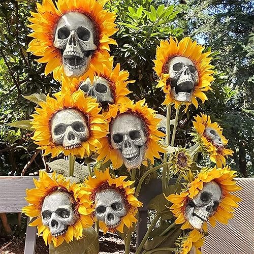 Flor de simulación de girasol de calavera de Halloween, flores únicas de calavera decorativas para exteriores, arte de césped, aterrador y feo